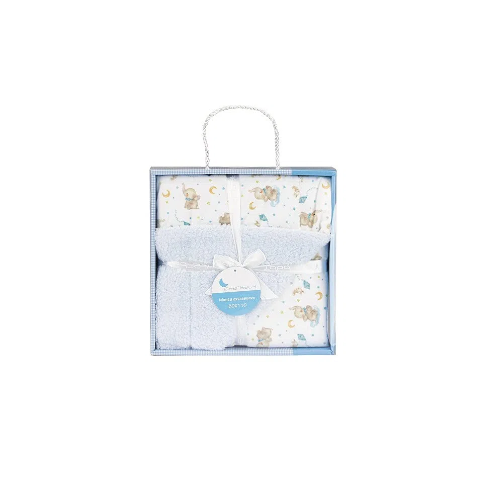 Interbaby - Manta Bebe Recien Nacido | Mantita Bebe 100% Poliéster, Terciopelo, Suave, Cómoda, Cálida | Manta Meses Bebe 80x110cm, Unisex, para Cunas, Carritos | Elefante + Borreguillo Azul