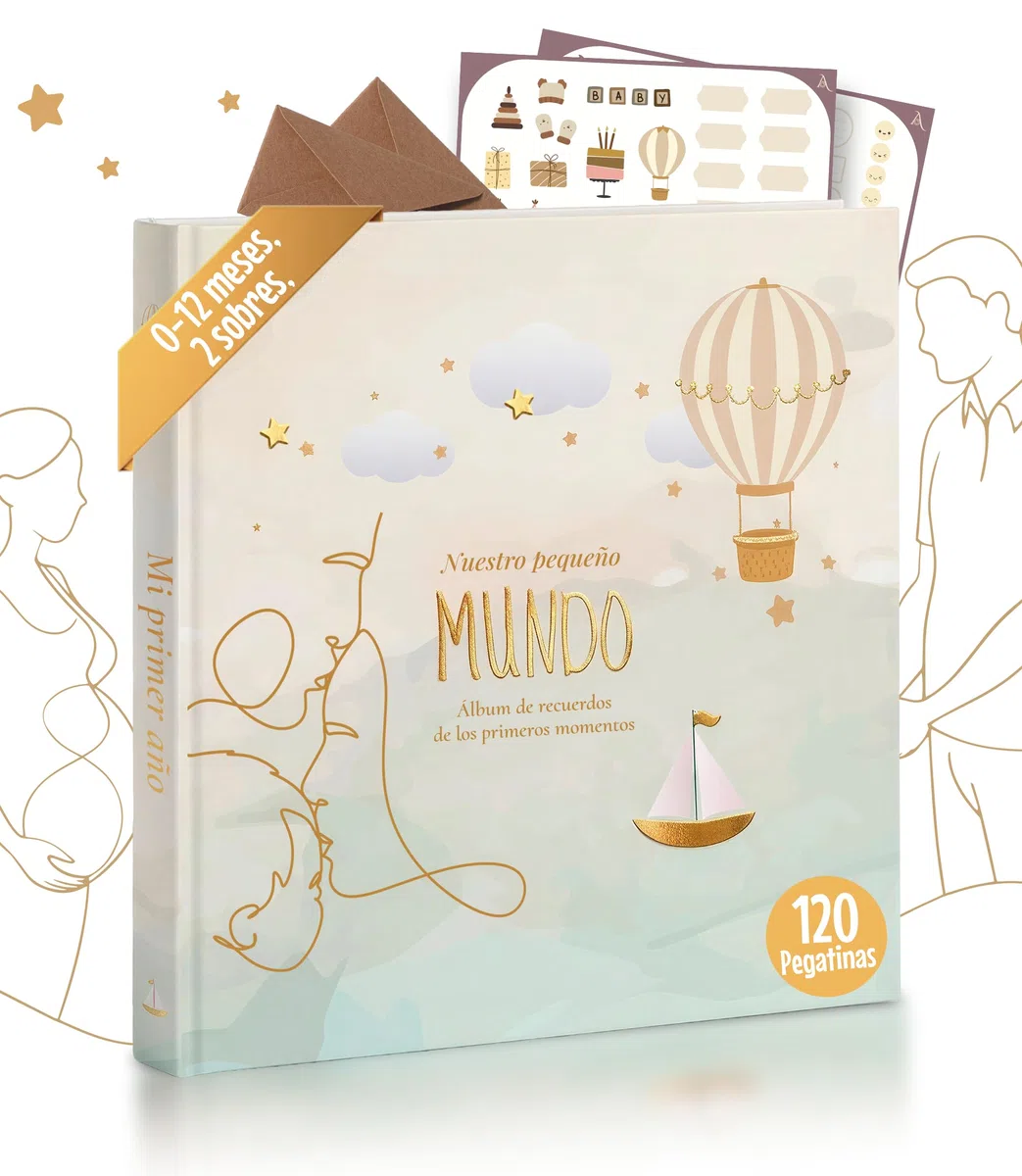 Libro Recuerdos Bebe – Album Fotos Bebe Mi Primer Año 0-12 Meses, Regalo Bebe Recien Nacido Niño y Niña Baby Shower Mama Primeriza Padres Primerizos 82 Paginas 120 Pegatinas 2 Sobres y Ecografia