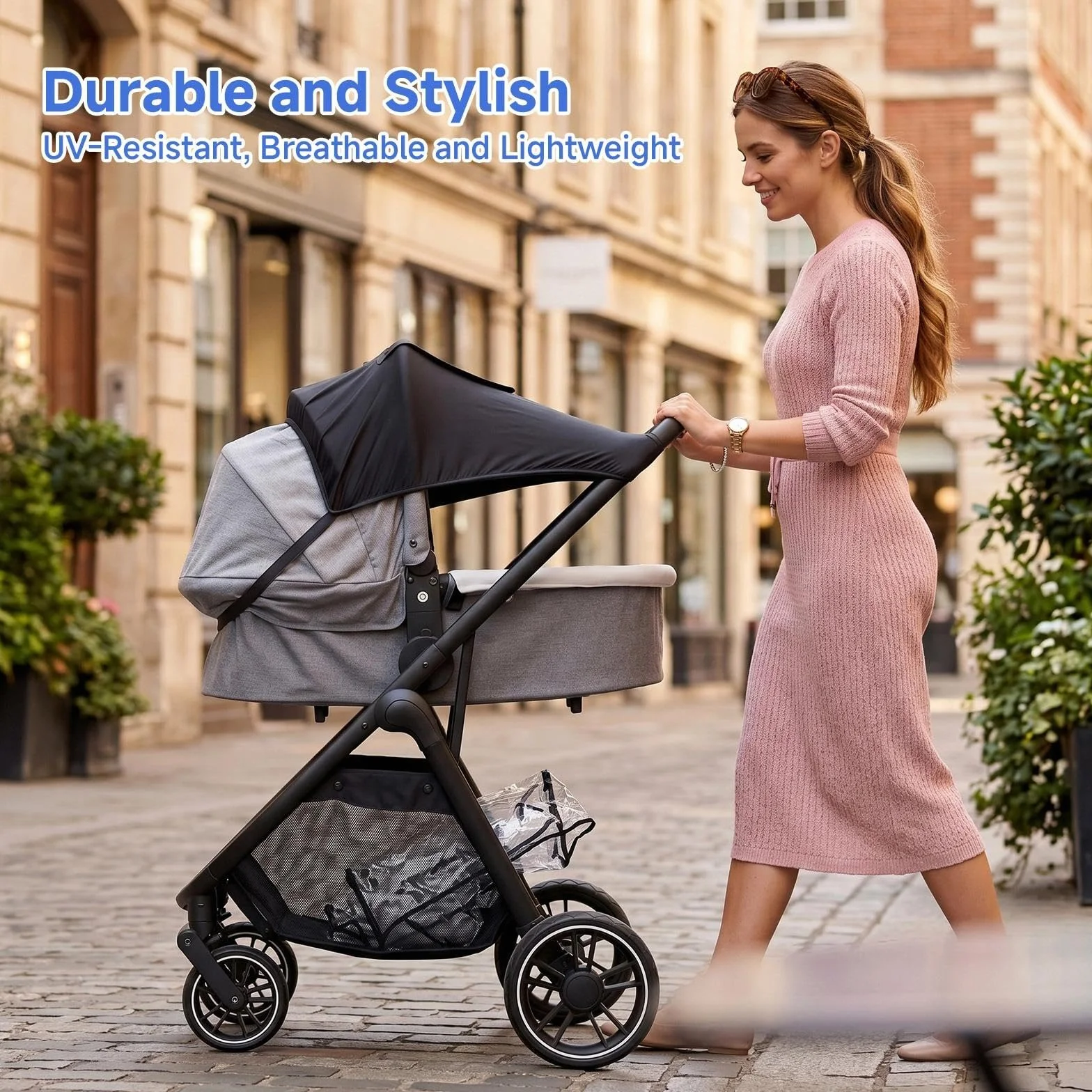 Sombrilla Carro Bebe Universal con Protección UV, Transpirable Parasol Carro Bebe con Ventana, Ajustable Universal Protector Solar Carrito Bebé, Negro