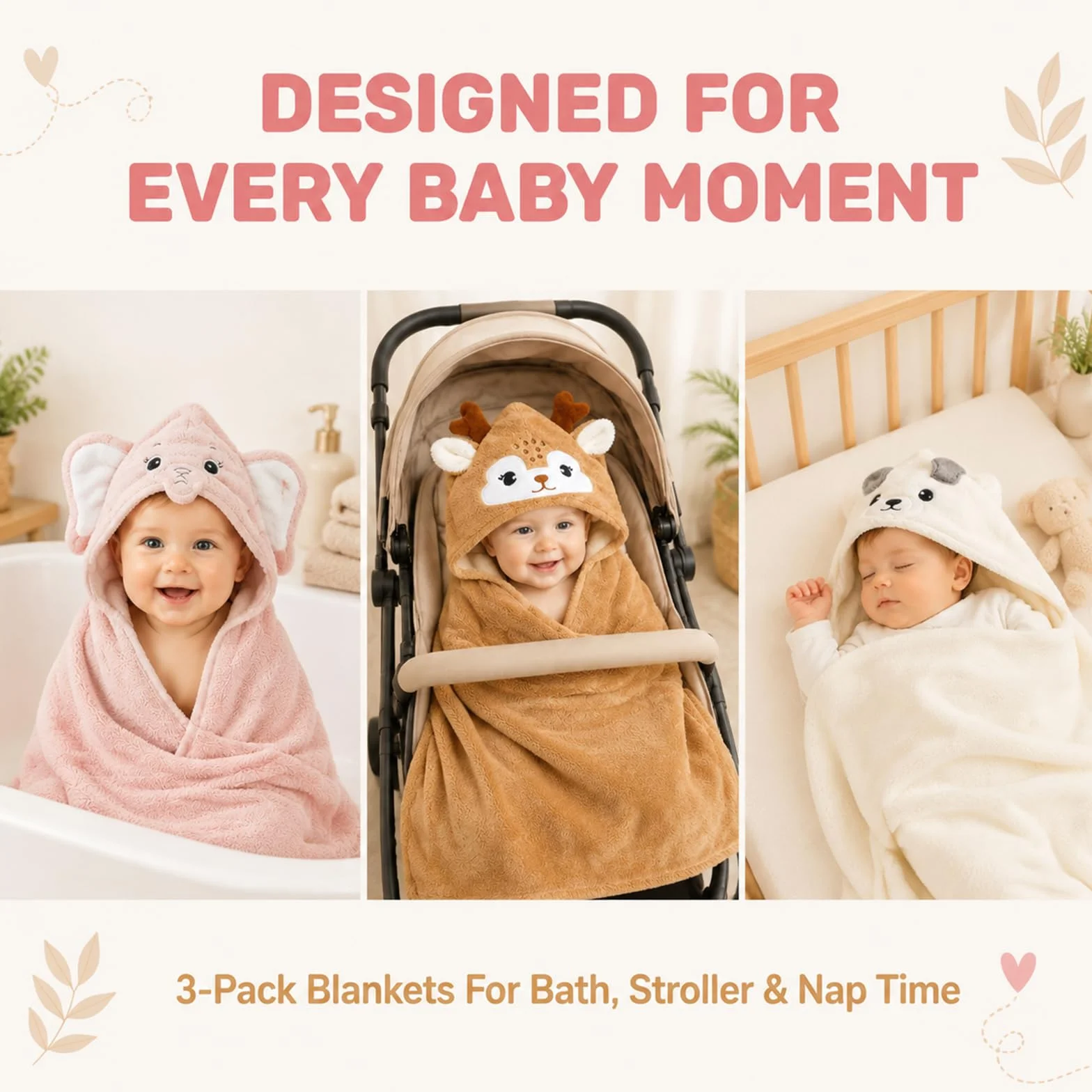 Toallas con Capucha para Bebés 3 Piezas 80 X 80 Cm Suaves Toallas De Baño para Niños Pequeños Y Recién Nacidos