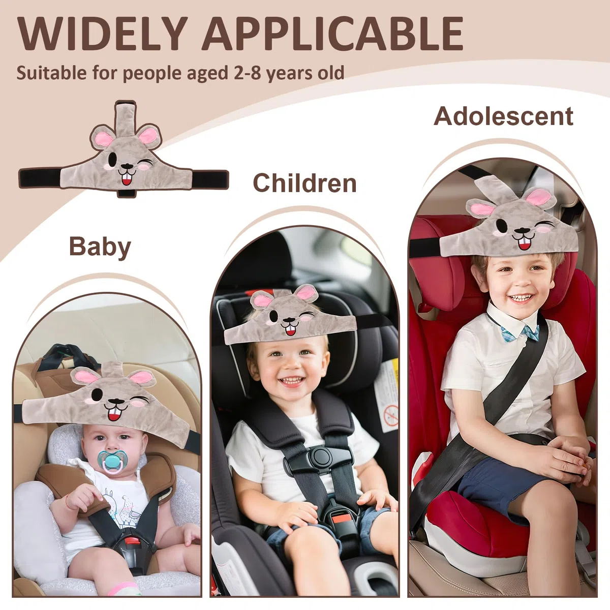 Soporte de cabeza de asiento de coche infantil de bebé, diadema de coche para niños, coche y posicionador de sueño cómodo, correa ajustable para seguridad y comodidad durante los viajes en coche