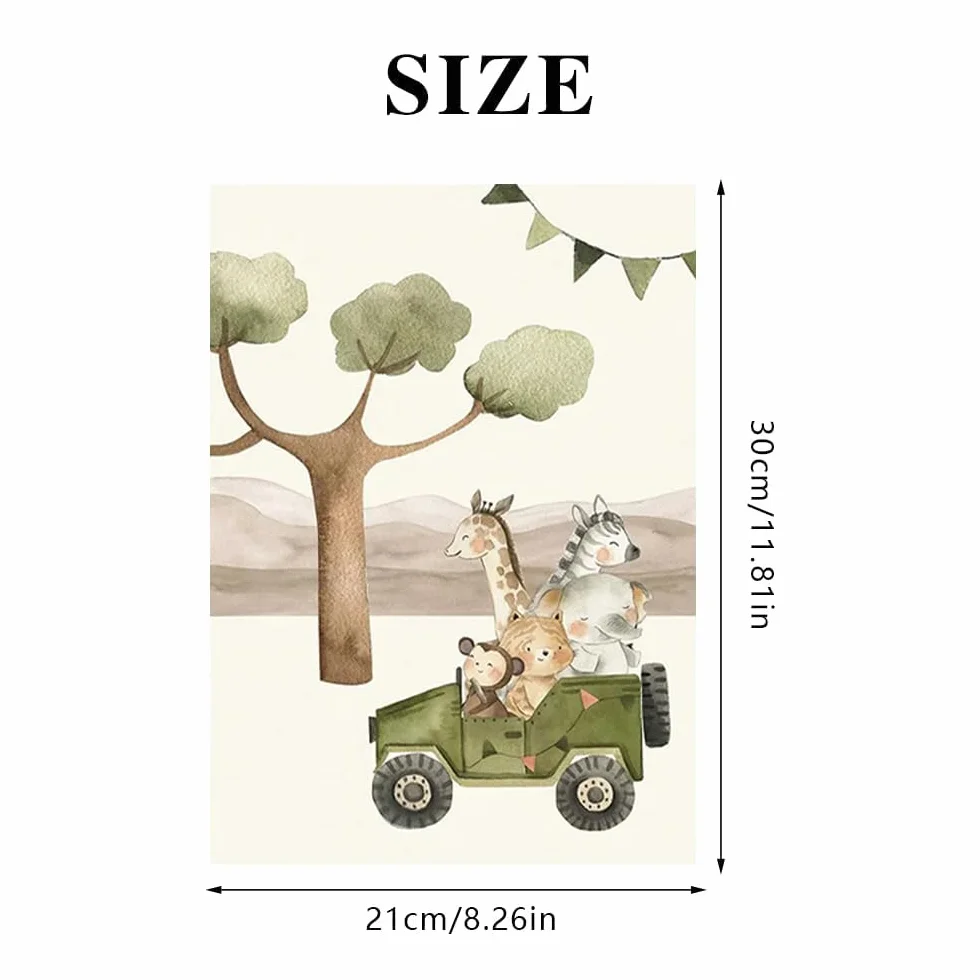 YunBey Juego de 4 Laminas Infantiles Cuadros Infantiles de Animales de la Jungla Sin Marco A4 Laminas Decorativas Pared Infantil para Habitación de Bebé