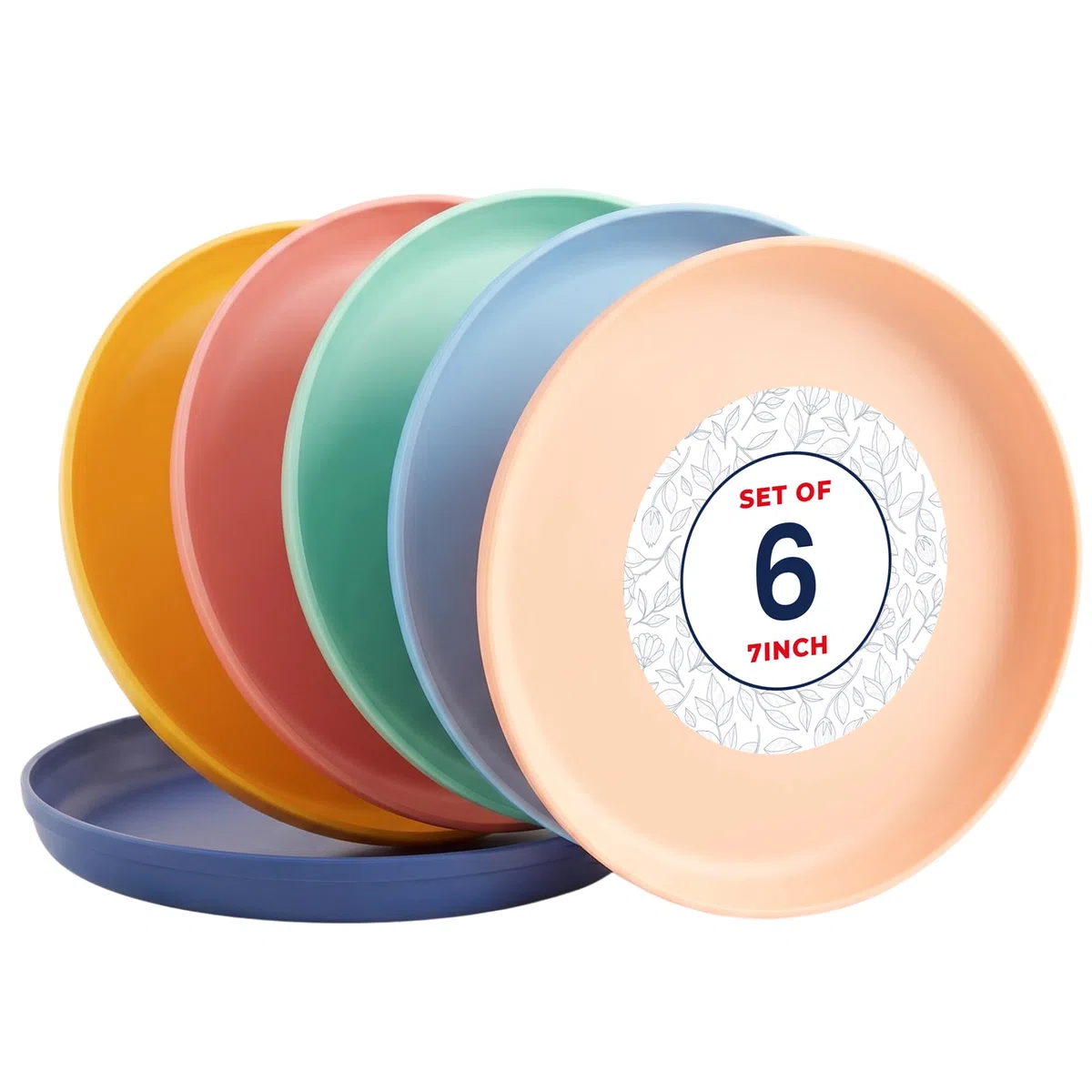 MASTERCOOK Juego de platos para niños, 6 platos de plástico reutilizables, plástico de grado alimenticio sin BPA, apto para lavavajillas y microondas, juego de platos multicolor para niños, 7 pulgadas