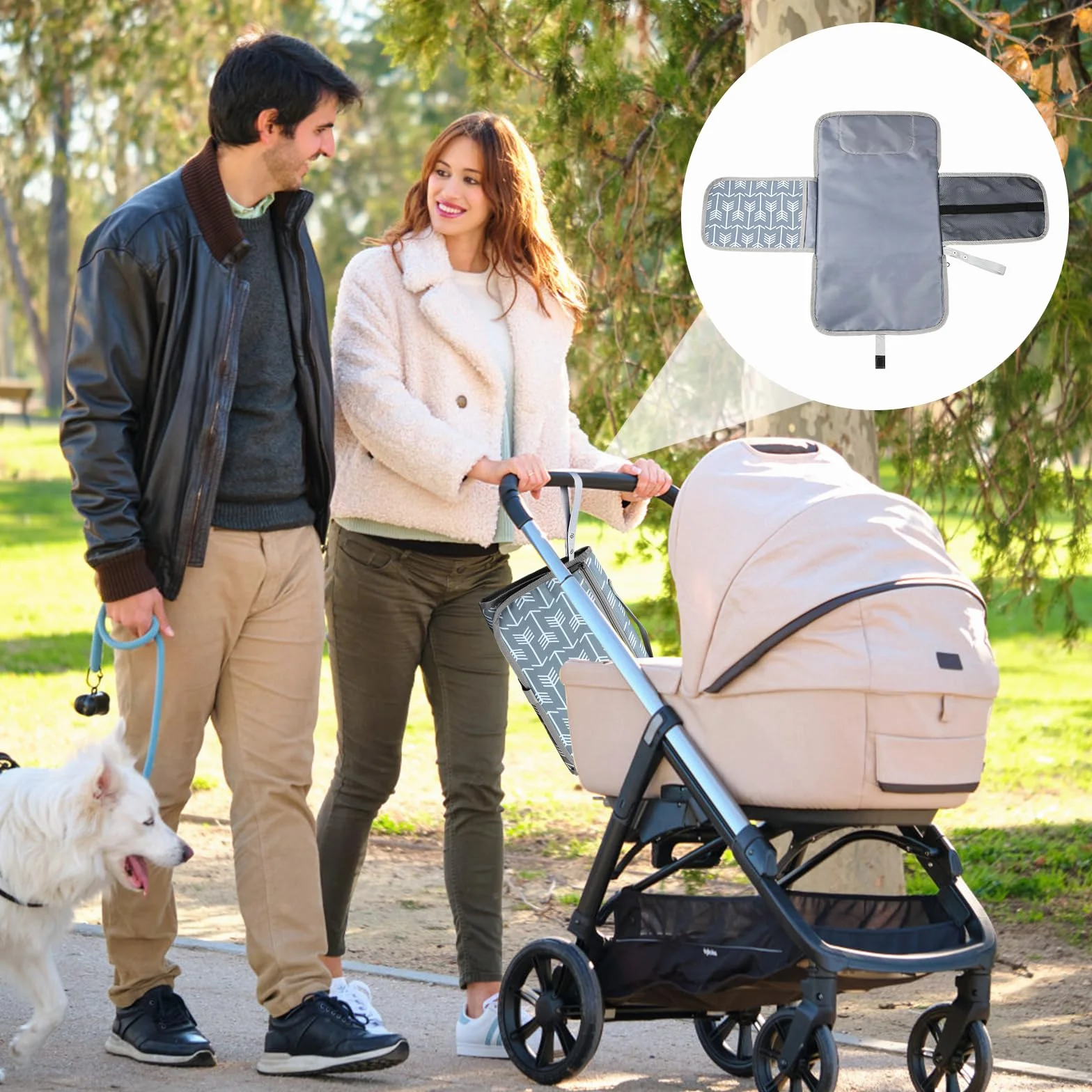 Nivofu Cambiador Bebe Portatil Plegable e Impermeable, Bolso Cambiador Bebe de Algodon Lavable con Bolsillos, Accesorios Recien Nacido 0-1 Año, Regalo Recien Nacido, 60x43cm, Gris a Rayas
