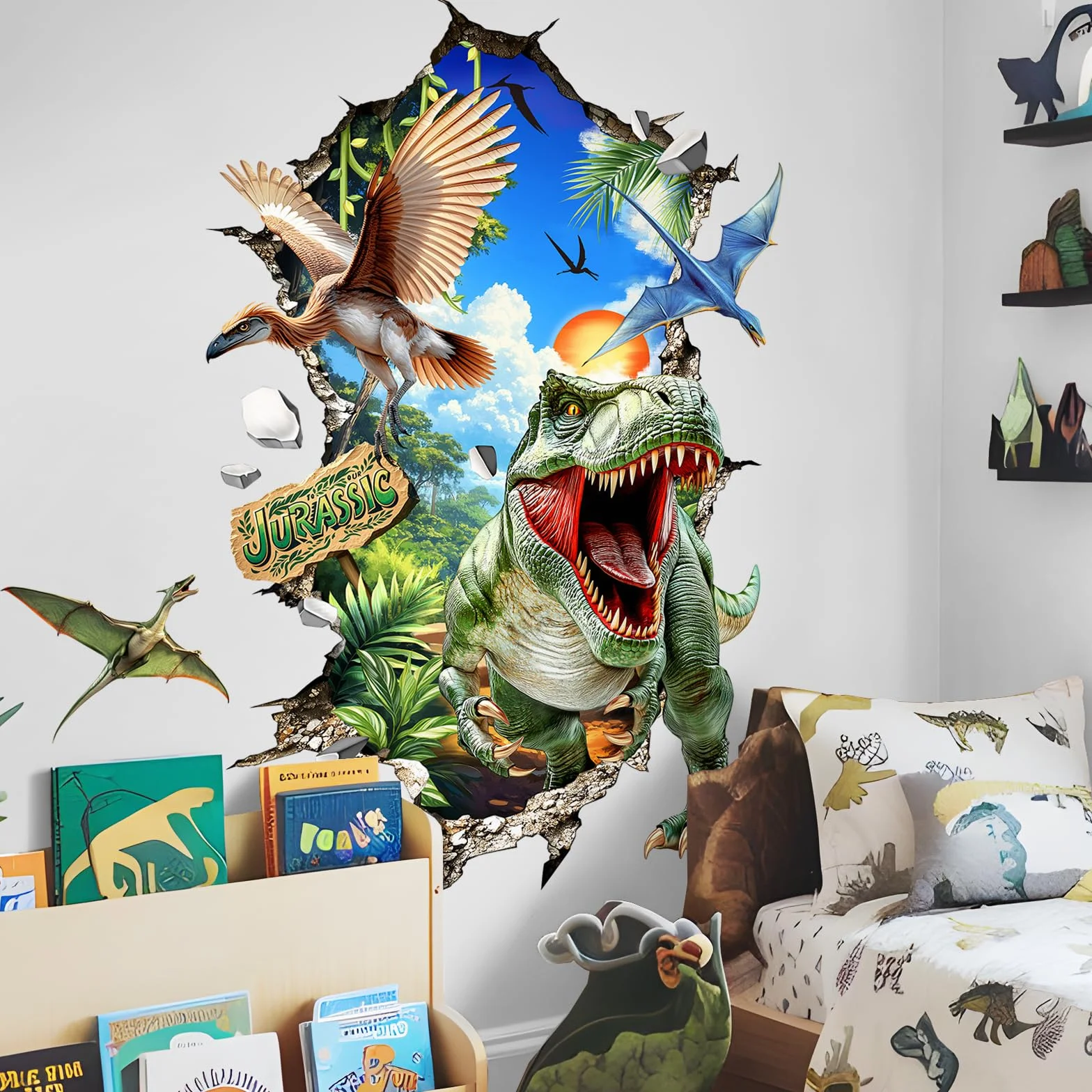 Tanlaby Pegatinas para Pared 3D Dinosaurios T-Rex Pterodáctilo Adhesivos de Pared Animales Prehistóricos Vinilos Decorativos para Niños