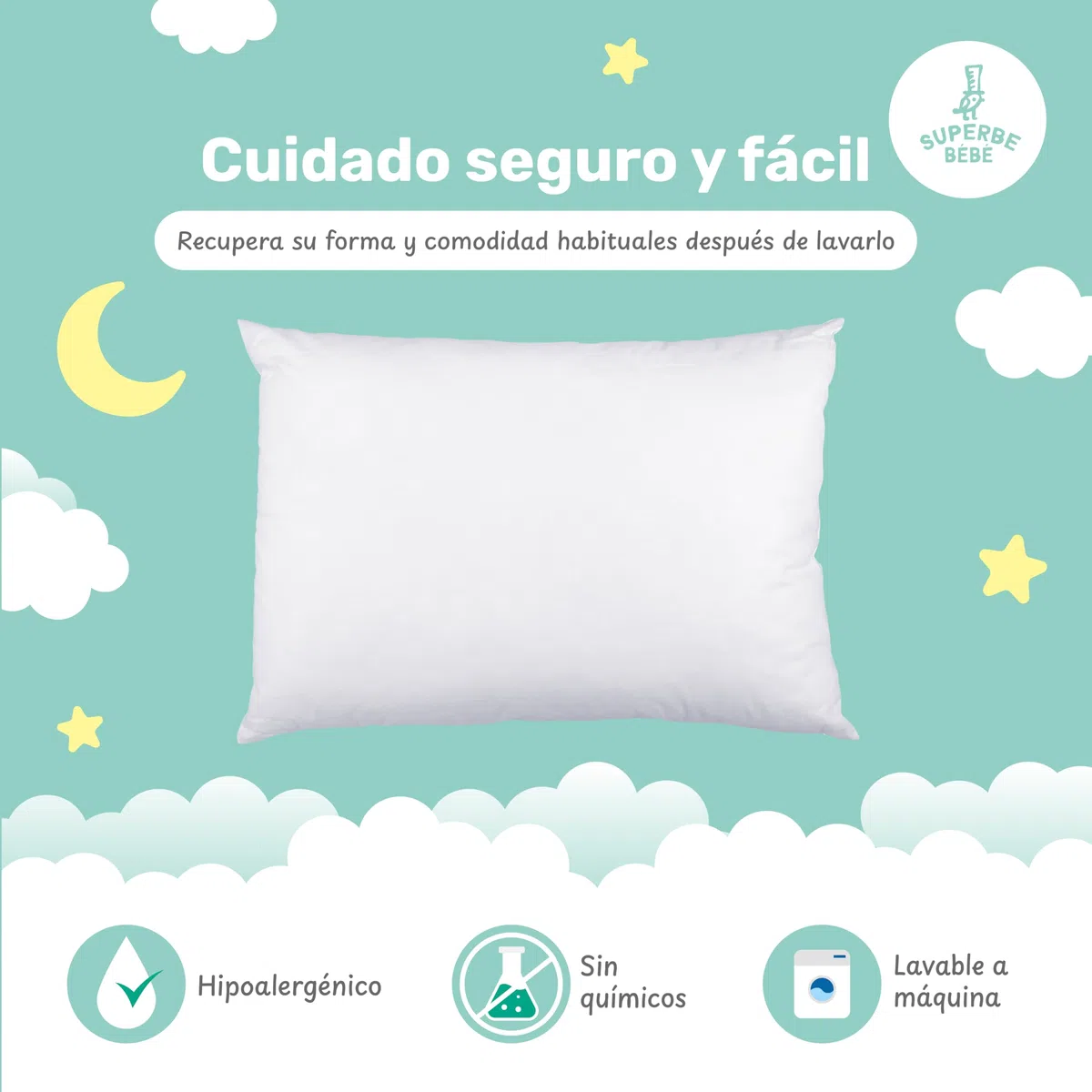 Almohada Infantil Blanca 33x45 Cm De Algodón Oeko-Tex - Almohada Cuna Bebe Y Niños- Cojin Pequeño para Bebés para Siestas En La Guardería, Escuela Y Viajes - 1 Año 2 Años