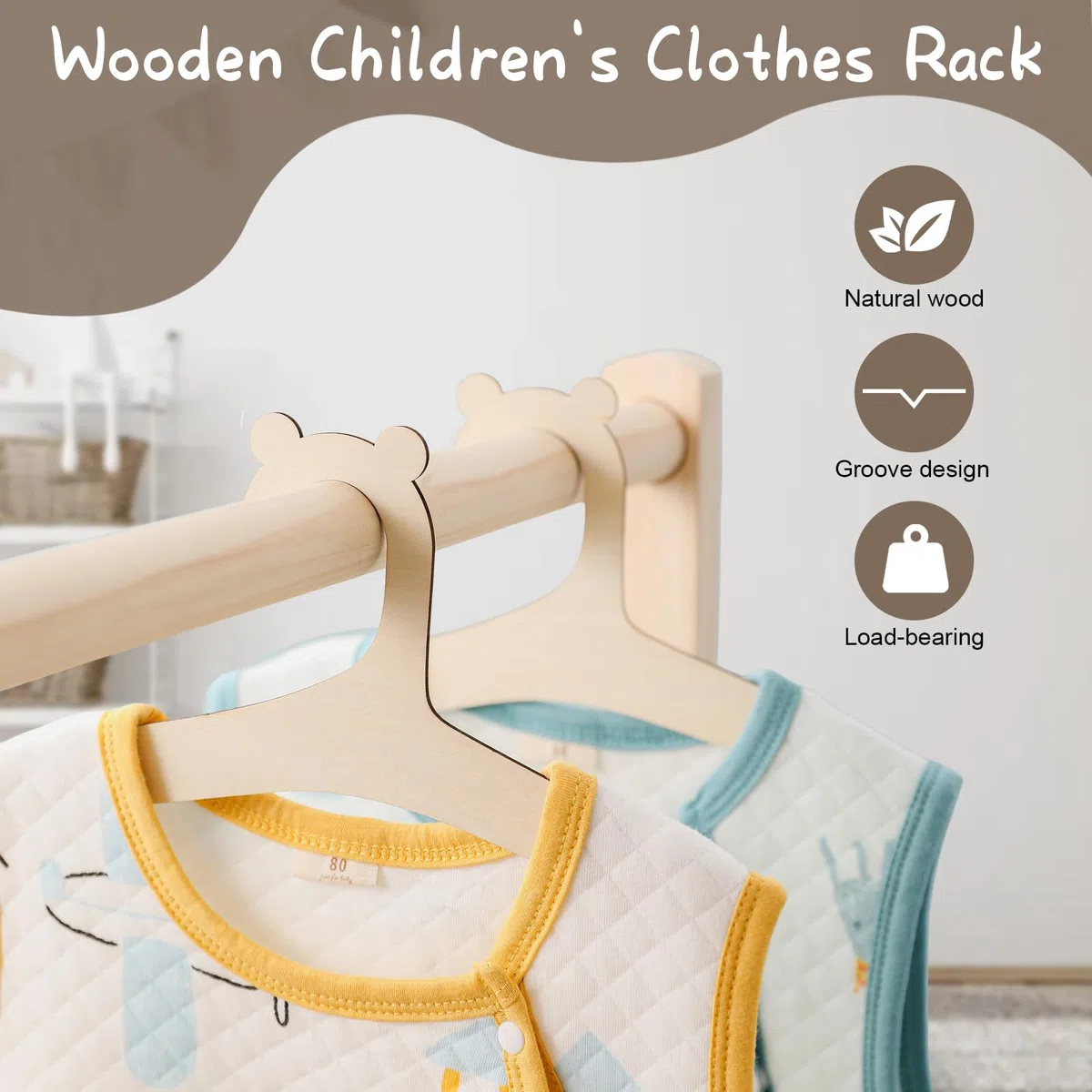 20 Perchas Infantiles de Madera - Elegantes y Resistentes Perchas para Ropa de Bebé, Artículos Pequeños, Recién Nacidos y Muñecas, Diseño Antideslizante