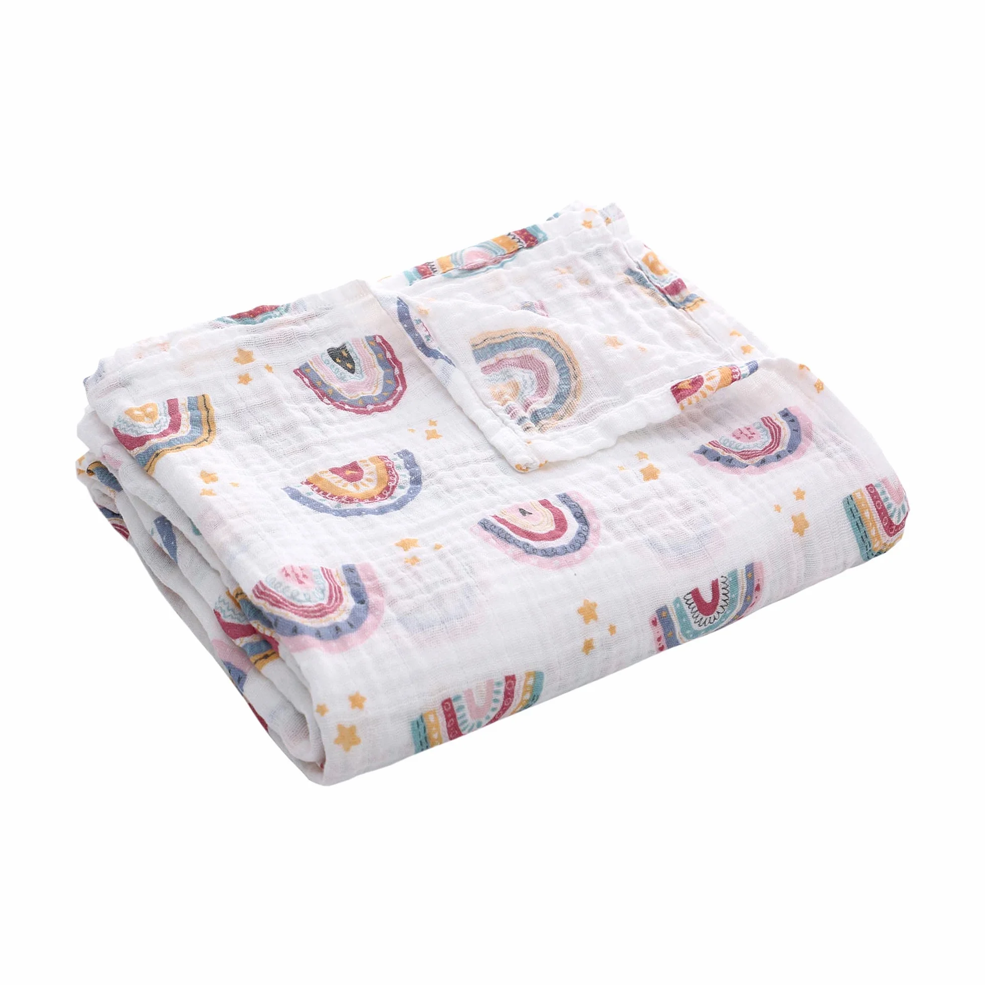 Miracle Baby Muselina bebé,110x150cm,Manta de Algodón,Swaddle Blanket de Arrullo para Bebe,Baño De Envolver para Recién Nacido(Estrella Arcoiris,Sola Capa)