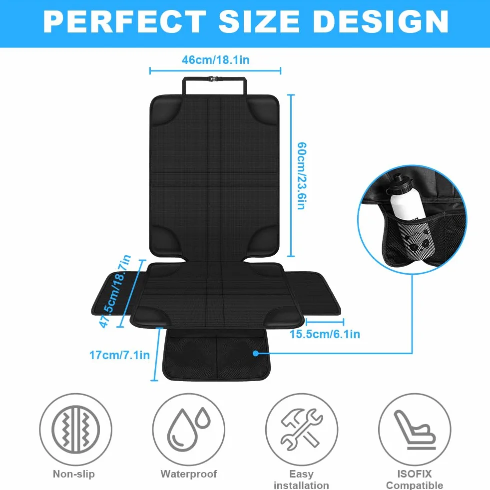 HOTUT Protector Asiento Coche, Universal Funda Coche Asiento, Antideslizante Impermeable Protector Seguro para Asiento Infantil, Compatible Isofix, con 2 Bolsillos de Almacenaje, para SUV, Sedán
