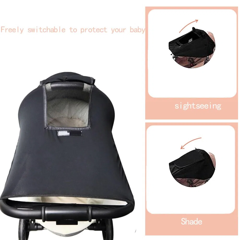 parasol carrito bebe, sombrilla carro bebe universal Con ventana de visualización capota universal silla paseo, Protección solar cómoda y eficaz, transpirable por los laterales, negro