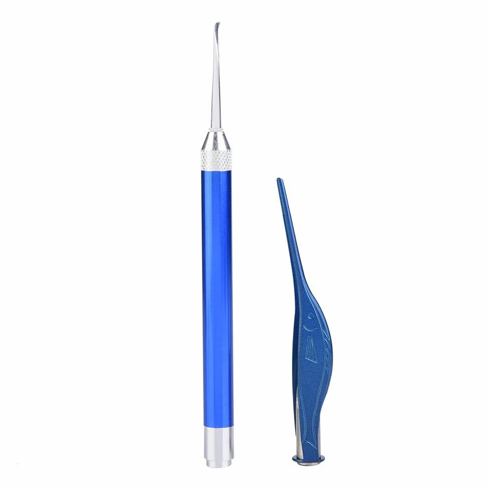 Fdit Socialme-EU Retirada de Cera Retirada de Acero Inoxidable Pinza Luminosa Selección de Orejas para Bebé Niño Juego de Limpieza de Orejas(Azul)