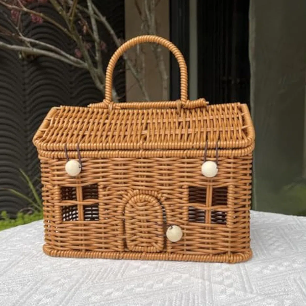 Cestas de mimbre para almacenamiento, decoración rústica para el hogar, portátil, cesta de almacenamiento de juguetes tejida a mano con tapa, para baño, lavandería, habitación infantil