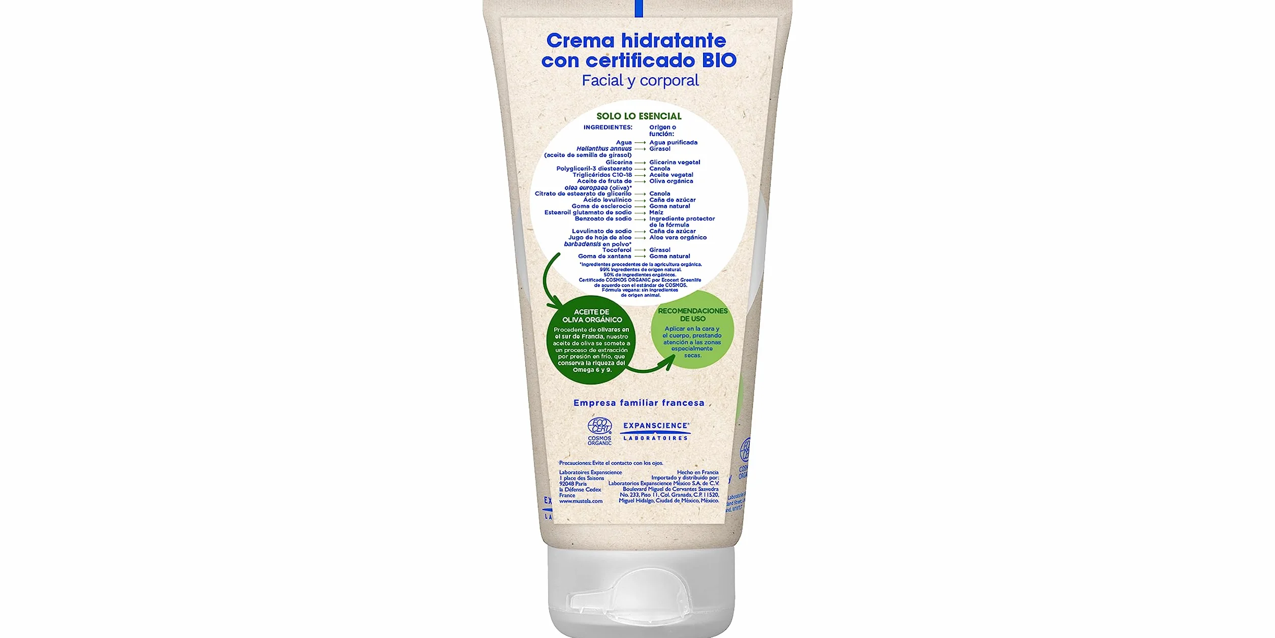 Mustela Crema Bio Organico Hidratante Facial y Corporal, 150 ml