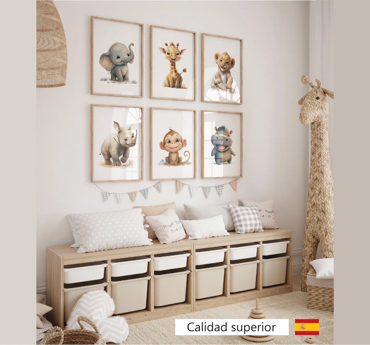 LAVEMA Laminas Decorativas animales felices del safari africano - Infantiles para Cuadros Habitacion Bebe, Niño, Niña - decoracion para cuarto de bebe - 6 Posters 21x30 cm SIN Marco