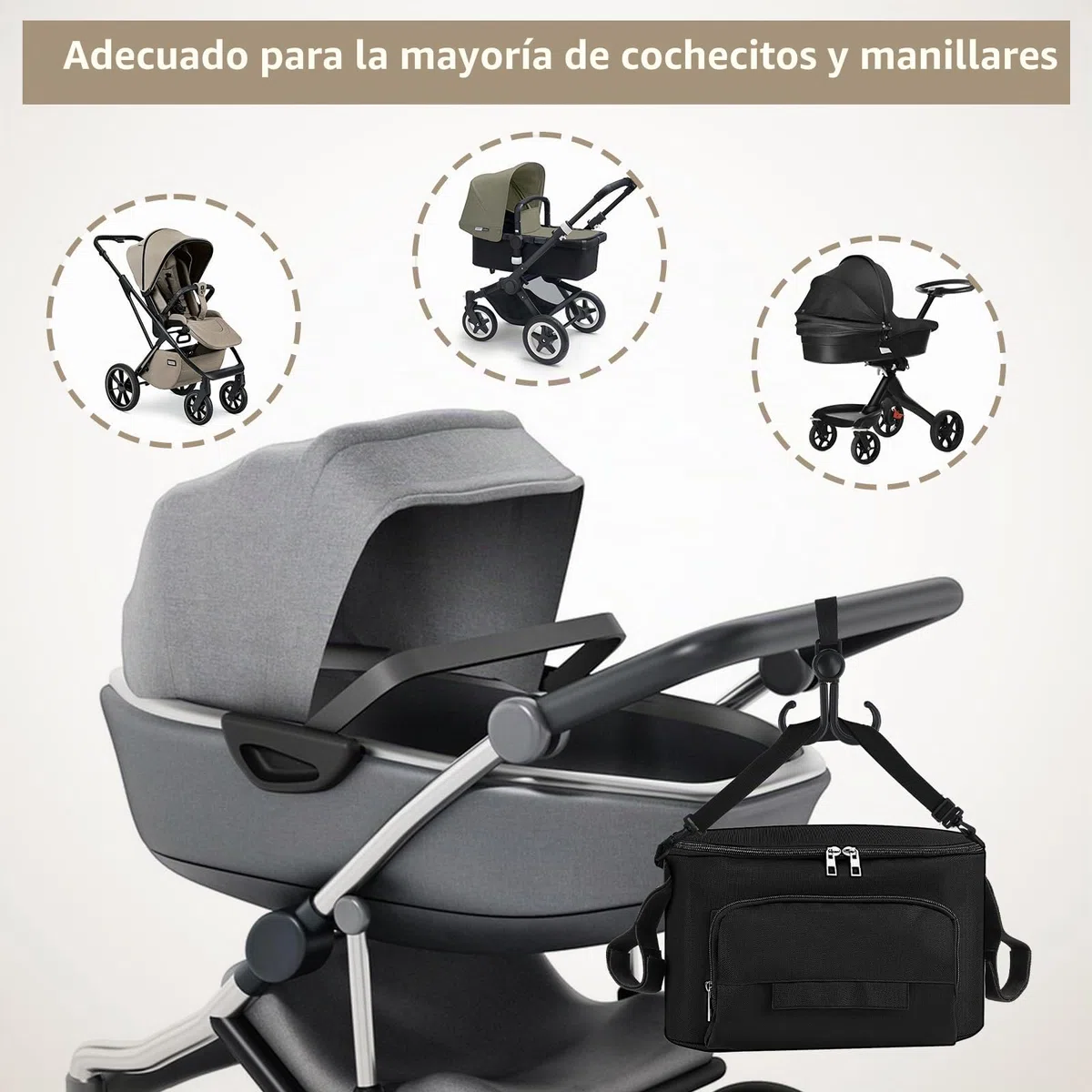 Bolso Carro Bebé Universal, Impermeable Bolsa Organizadora de Cochecitos con Correas, Gran Espacio, Bolsa Organizador de Cochecito para Pañales, Biberón, Pañuelos, Snacks(Negro)