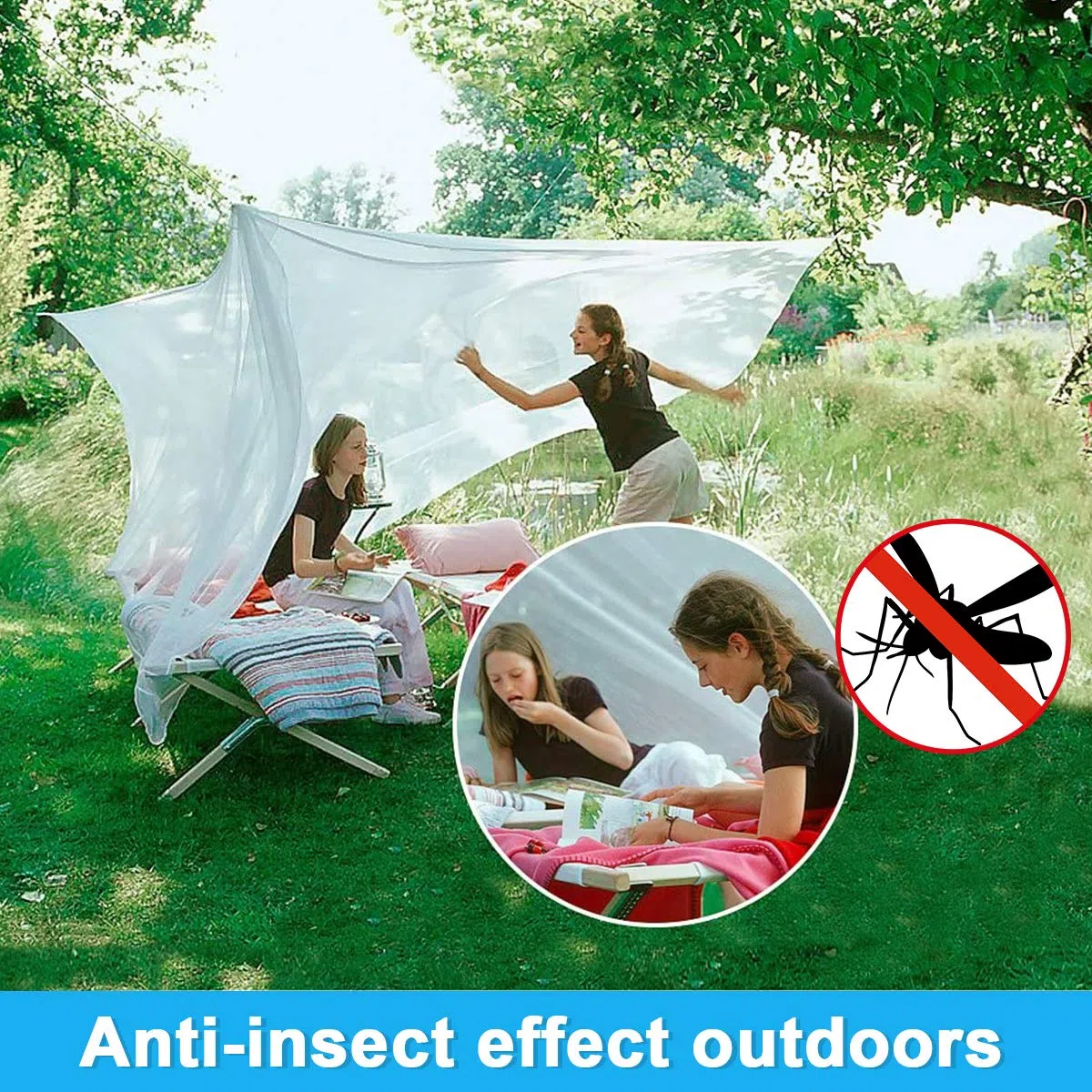 Mosquitero Cuadrados, Mosquitera Cama, Mosquitera Camas Matrimonio, Mosquitero Cuadrados para Interior y Exterior, Protección Repelente contra Insectos, para el Hogar o de Vacaciones (Blanco)