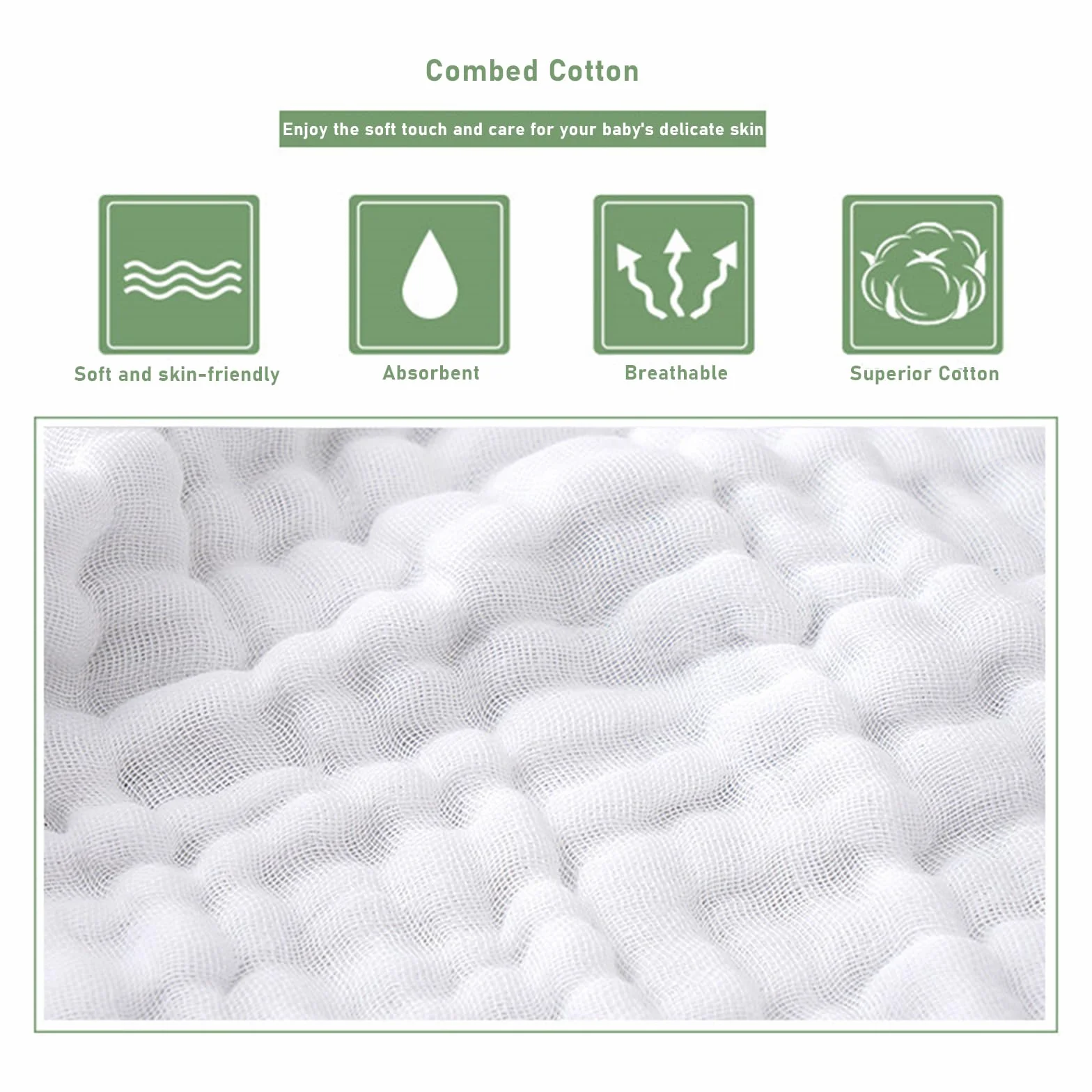 Yolistar 6 Pack Muselinas Bebe Algodon 25x50 cm, Gasas para Bebes Nacidos, 6 Capas Espesadas Super Absorbentes, Toallitas Reutilizables y Lavables, Suaves para Recien Nacido Niñas Niños, Blanco