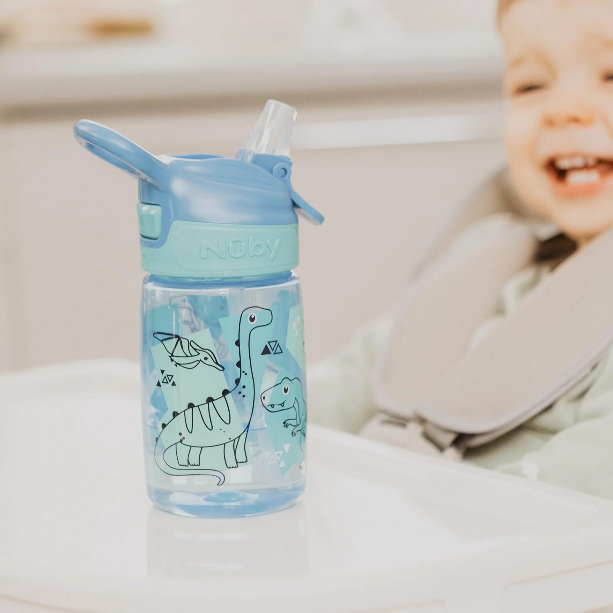 Nuby - Incredible Gulp Vaso De Aprendizaje Bebe Antiderrame - Botella Agua Bebe 360ml Con Asa Y Boquilla Suave - Vaso Antifugas con Motivos De Dinosaurios - Pack x2 - Apto Desde +18 Meses