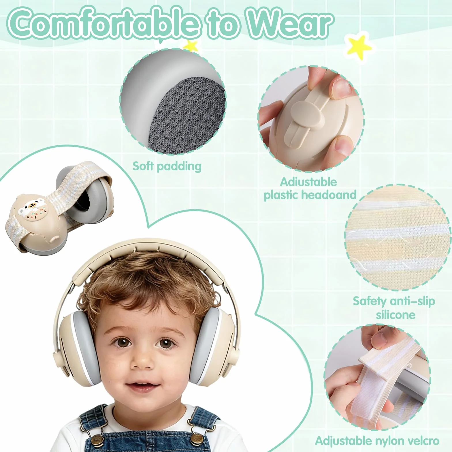 Cascos Bebe Antiruido,2 en 1 Cascos Antiruido Bebe,Ajustable Auriculares Bebe Antiruido,Protector Auditivo Bebe Diadema Suave Ideal Para Dormir, Viajes en AvióN y Fiestas