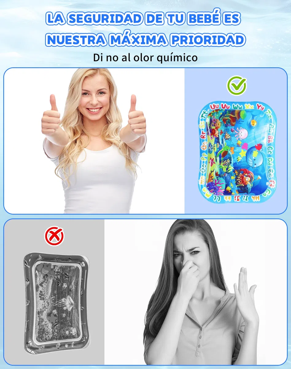 Gran Manta Agua Bebé XXL 95x76cm - Gonflable Tummy Time Mat, Tapete Sensorial Bebé para 3 6 9 12 Meses, Juguete para Bebé, Niño Pequeño y Recién Nacido
