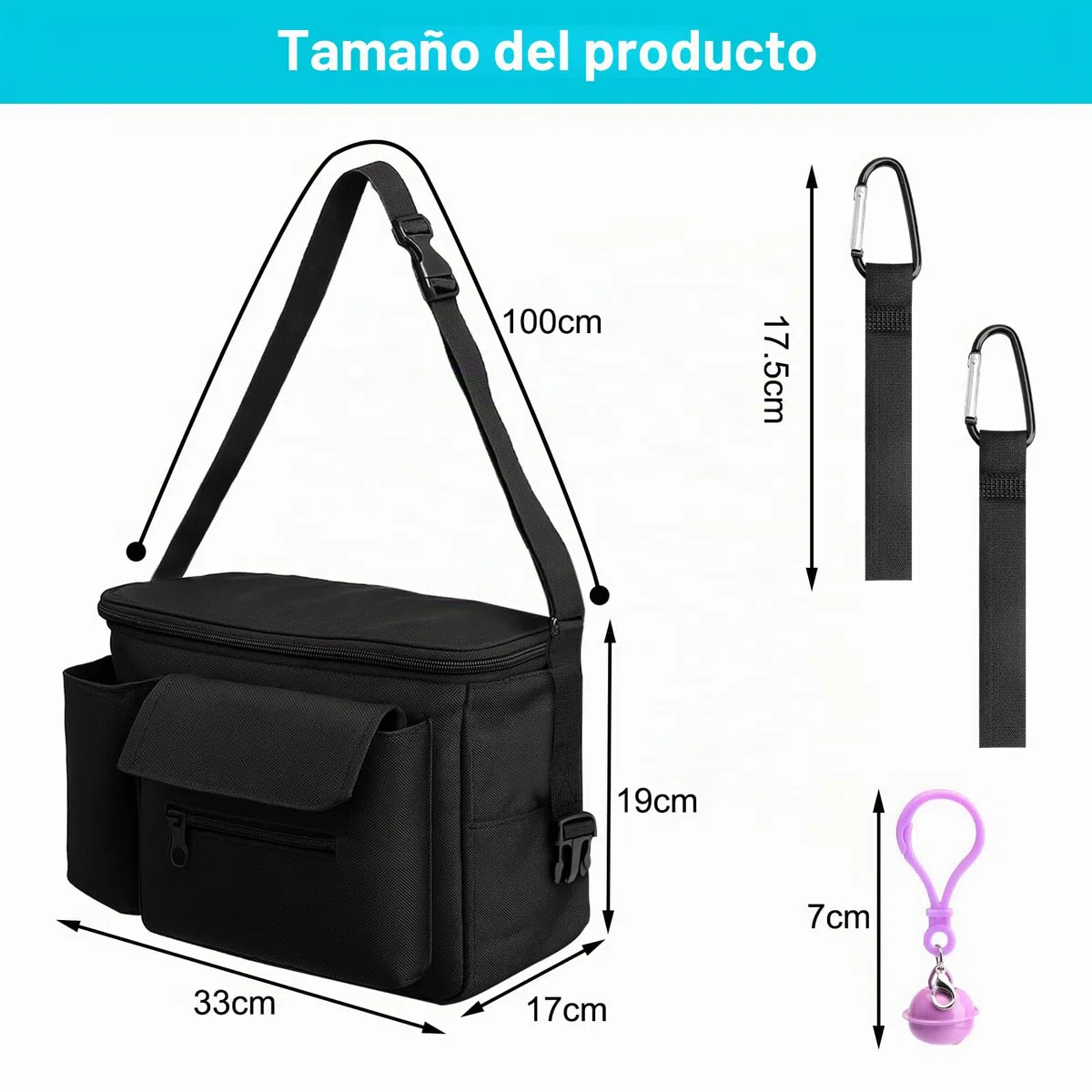 bolsa carro bebe, bolso carrito bebe, bolso para carro bebe, bolso bebe, bolsa carrito bebe, bolsos carro bebe Compatible con Doona, Baby Jogger y Uppababy (negro)