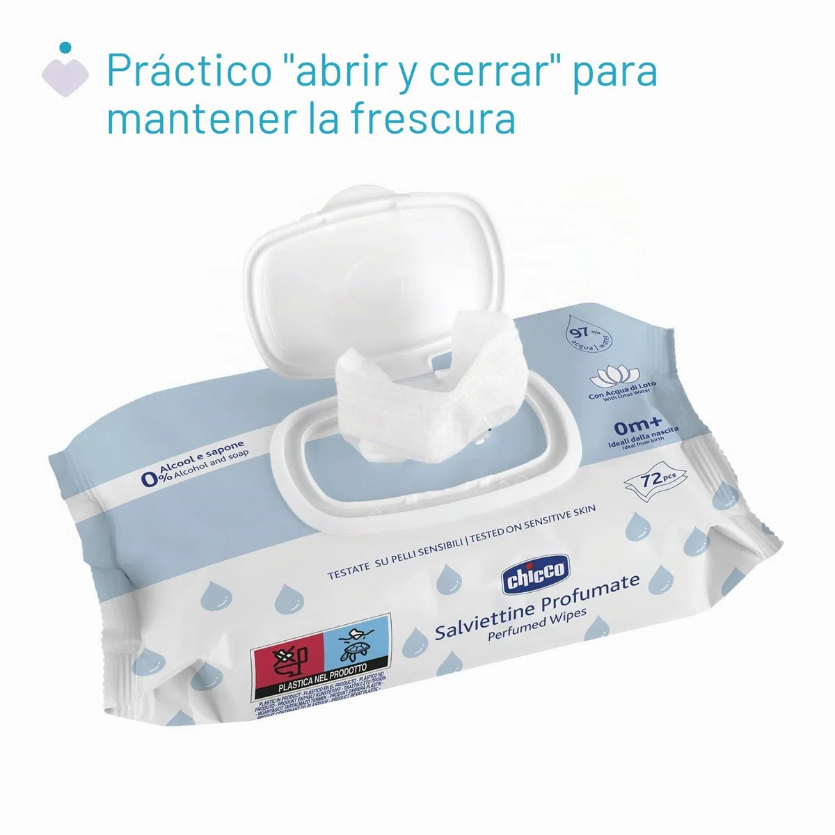 Chicco Toallitas Multiuso Para Bebés Con Clip - Sin Alcohol, Perfumadas, Adecuadas Para Pieles Sensibles - Megapack de 864 Unidades, 12 Paquetes de 72 Cada Uno
