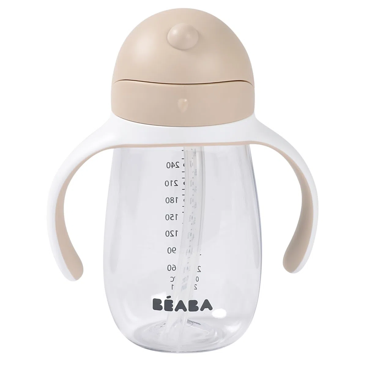 BÉABA, Biberón/Vaso de Aprendizaje 2 en 1, Vaso con Pajita Niño, 100% Estanca, Antigoteo, Fácil de Abrir, Asas Extraíbles, Tritan y Silicona, 300 ml, Arcilla