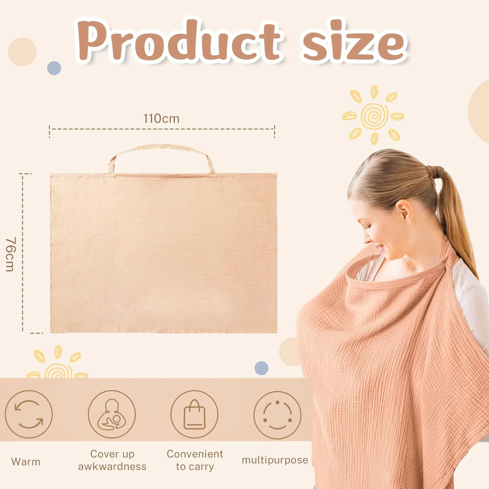 Pañuelo de lactancia para viajes, delantal de lactancia, funda de muselina para bebés, suave y transpirable, funda de enfermería para alimentación del pecho, color rosa, Rosa., L