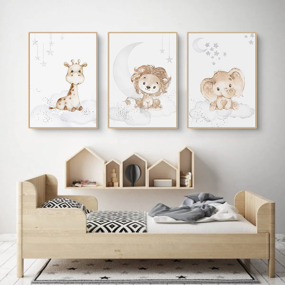 EXQUELEG Juego de 3 pósteres infantiles, diseño de conejo y jirafa, imágenes decorativas sin marco, motivos de animales