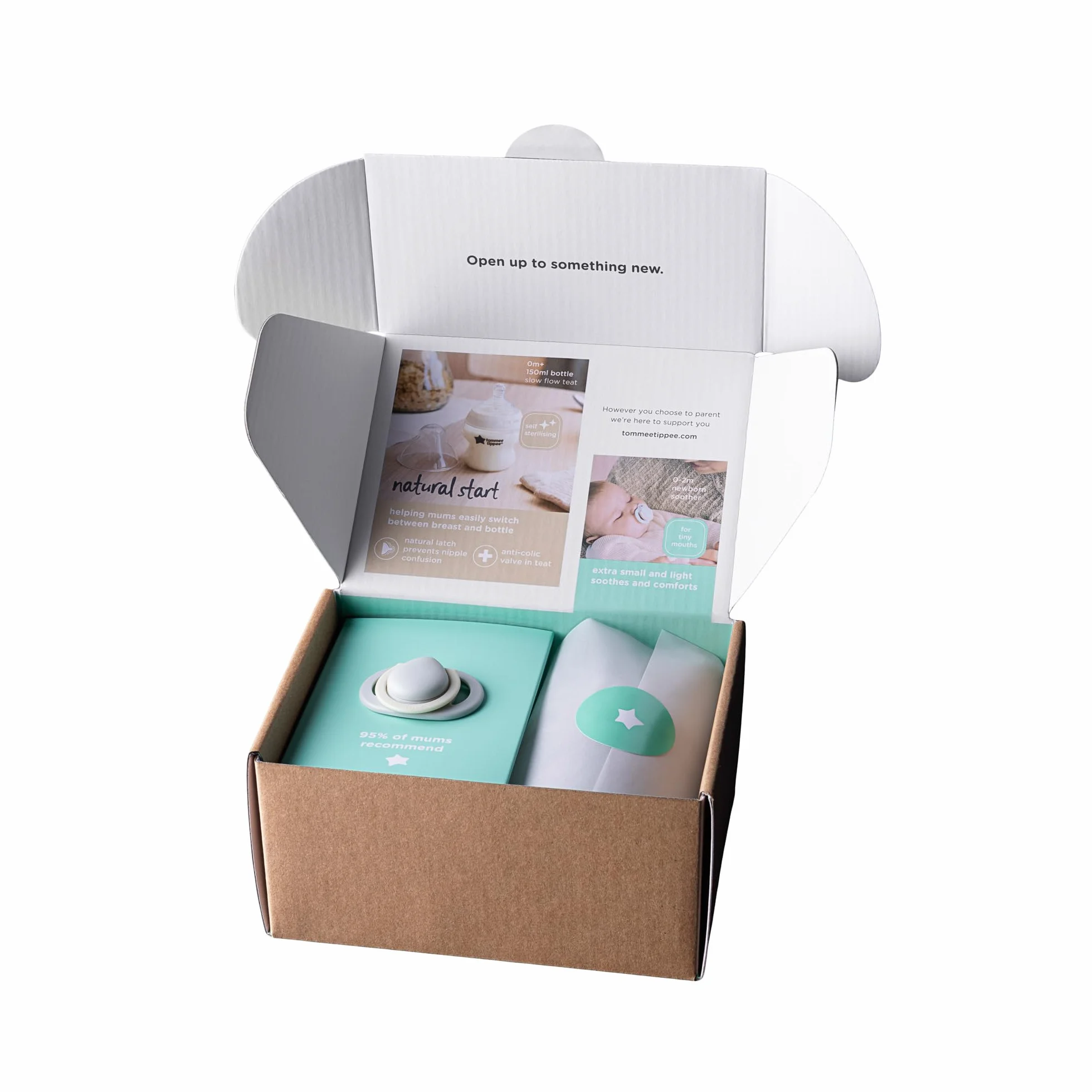 Tommee Tippee Set de regalo con biberón Natural Start (150 ml con Flujo Extralento Tetina) y chupete Recién Nacido (0-2 meses)