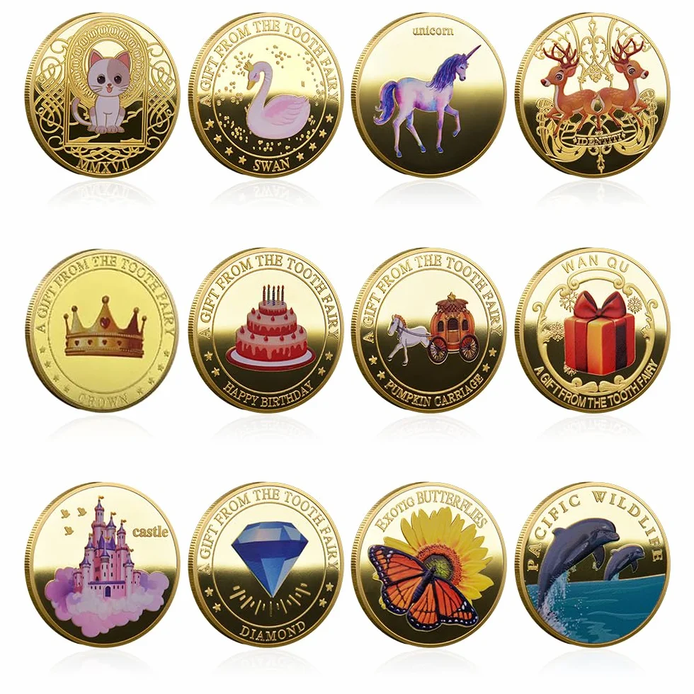 12 Monedas De Hada De Los Dientes Goldtaler Con Diferentes Patrones, Regalos Para Niños Y Niñas