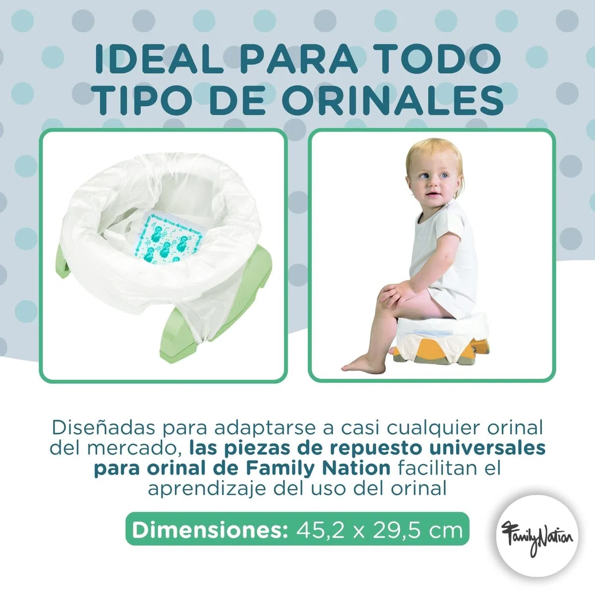 Family Nation, 36 Recambios Orinal Portátil de Viaje para Niños, Bolsas Desechables Universales y Súper Absorbentes, Adecuadas También para Potette Plus, Anti-Olor y 100% Biodegradables, 45,2x29,5 cm