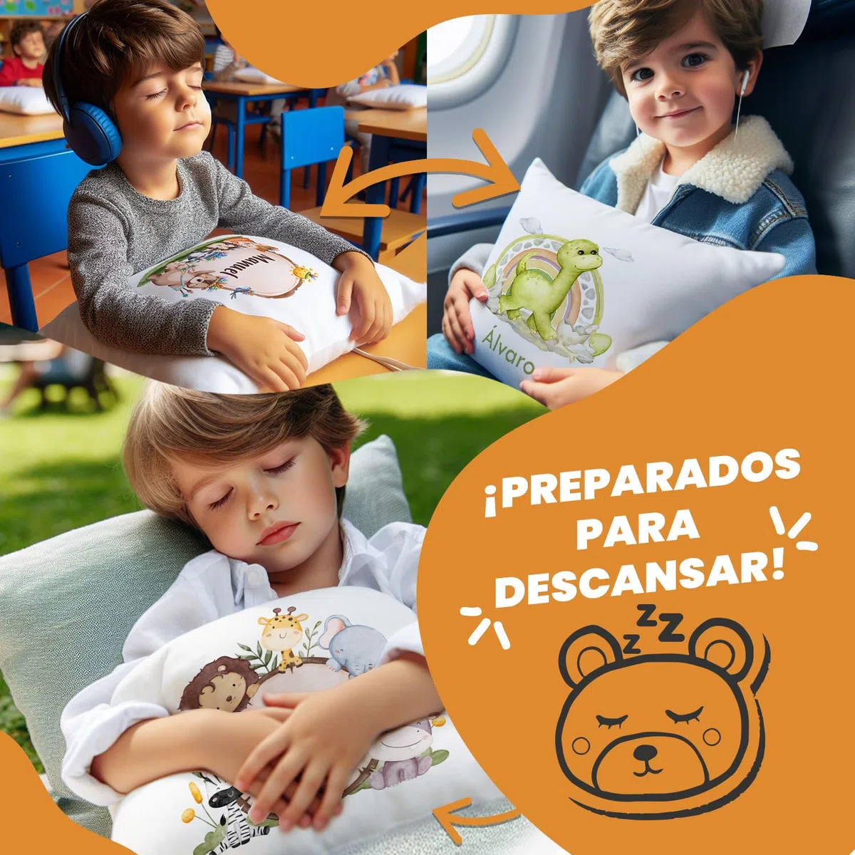 Kembilove Cojines Infantiles – Cojin Personalizado con Nombre – Regalos cumpleaños niños Colegio – Guarderia Regalos – Almohada niños 40X40 CM - Animales