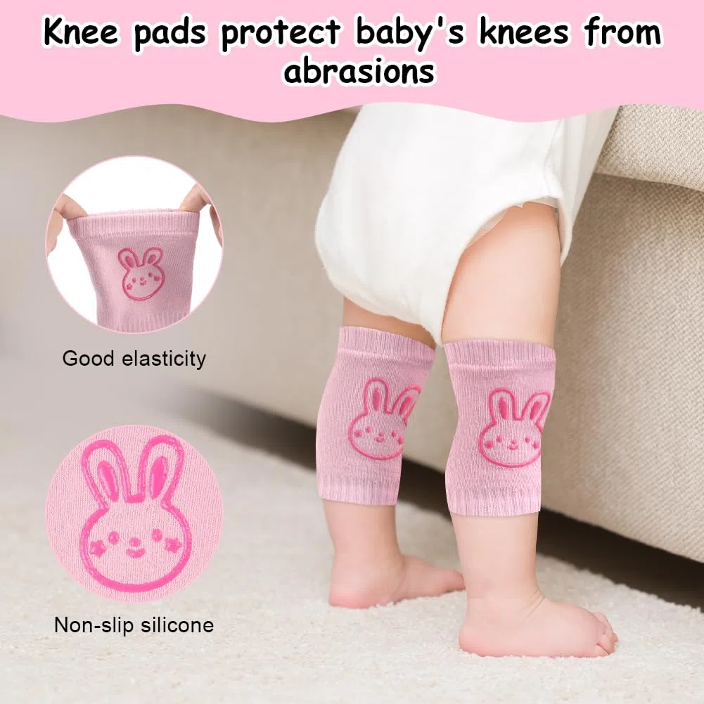 Vicloon Protector de Cabeza para Bebe, Cojín Protector Seguridad Bebe con Rodilleras, Ajustable Almohada Protección Bebe, Protección para Cabeza y Espalda del Niños para Gatear y Caminar-Mariposa rosa