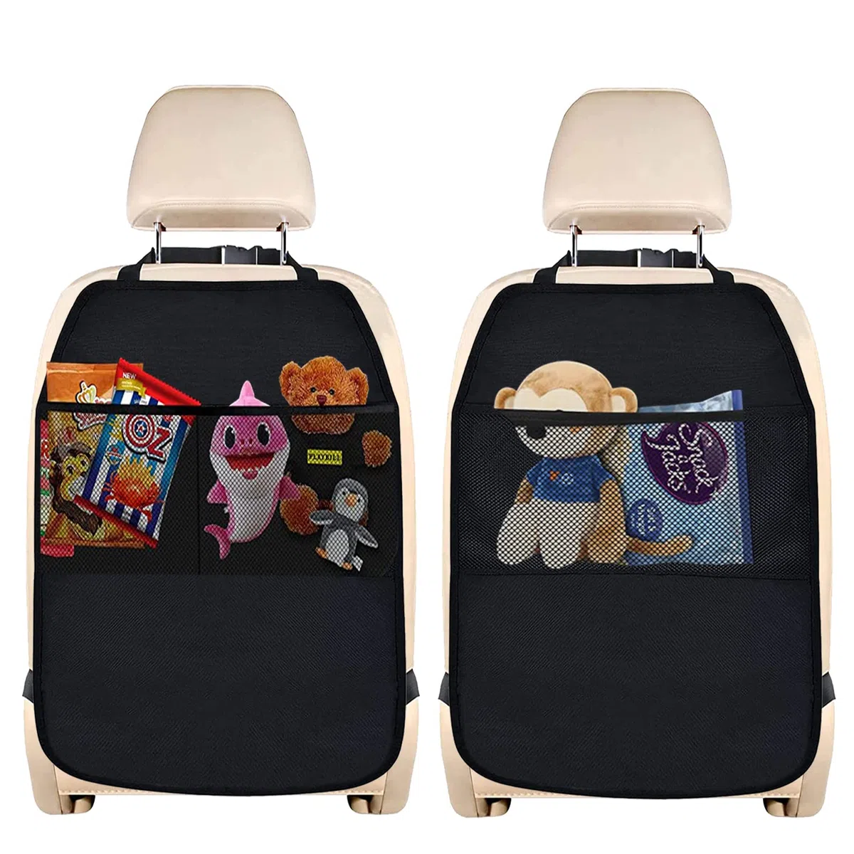 Qooloo 2 unidades de protector de respaldo para asiento de coche, impermeable, para niños, organizador para guardar cosas de niños, alfombrillas para patadas