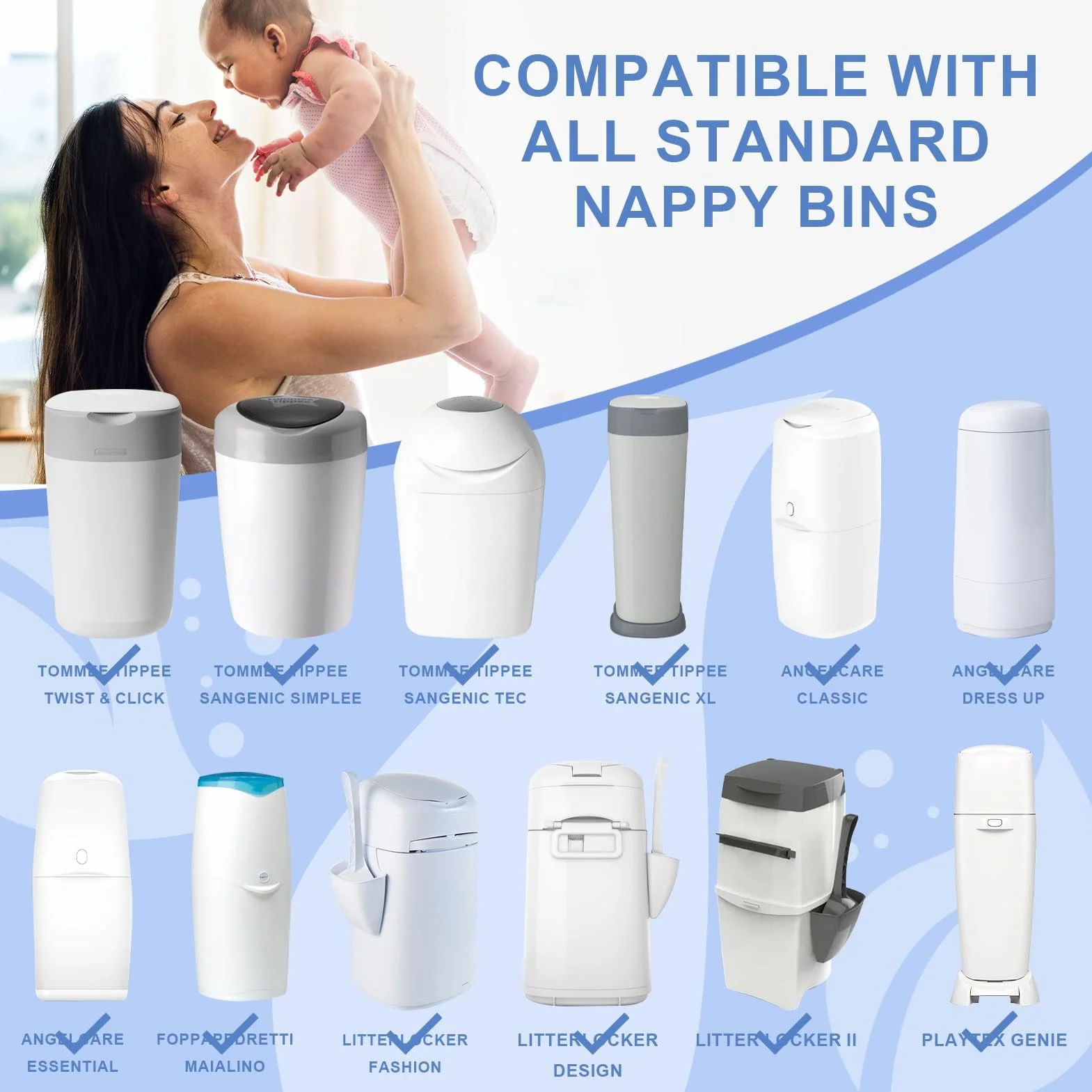 6.5M Recambios Compatible con Tommee Tippee 12 Piezas,Longitud Extendida, Engrosada Recambio Papelera Pañales Compatible con Tommee Tippee,Angelcare, Foppapedretti,LitterLocker, etc.
