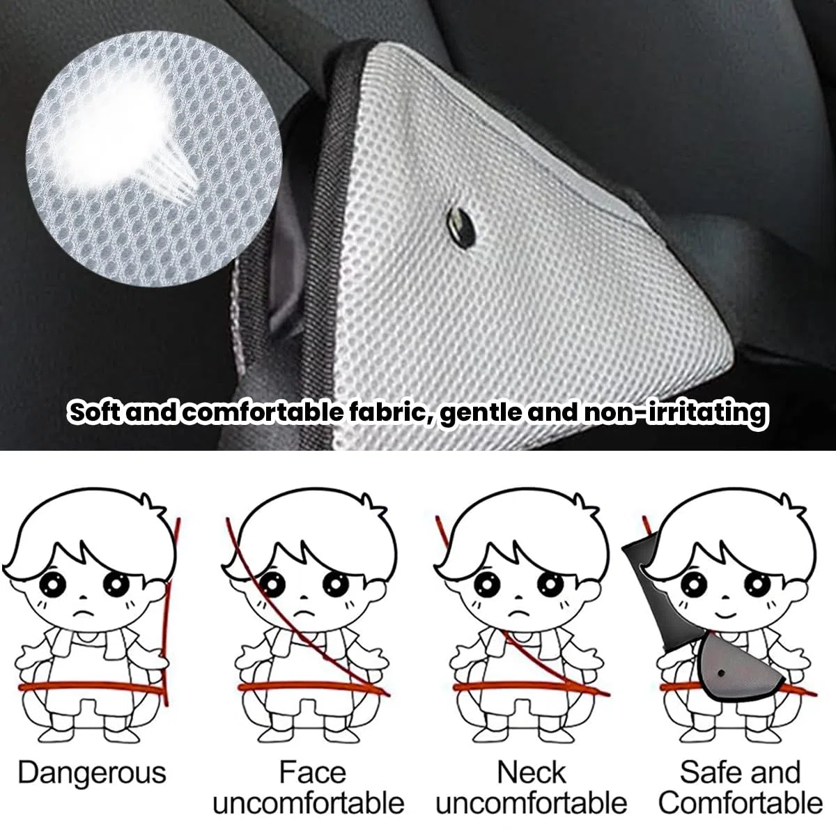 FGen Protector Cinturon Coche Niños, 2 Extraíbles para Asiento Coche, 2 Cojines Cinturón, Niño Apoyo para la Cabeza la Ayuda del Cuello Almohada Confort Cinturón, para Viajes Niños Bebés Adultos