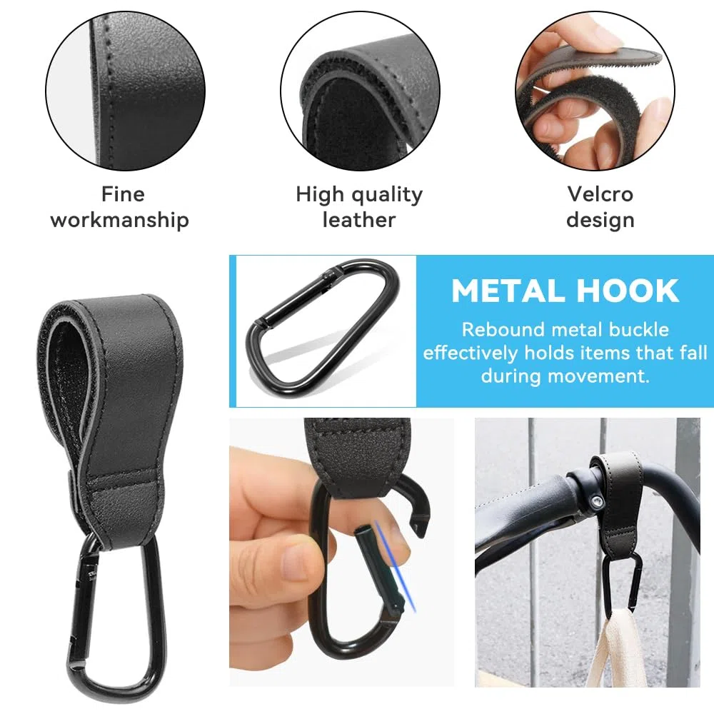 Portavasos para Carrito de Bebé con 2 Ganchos, Rotación de 360 Grados para Bicicleta, Diseñado con Gran Calibre (Negro)