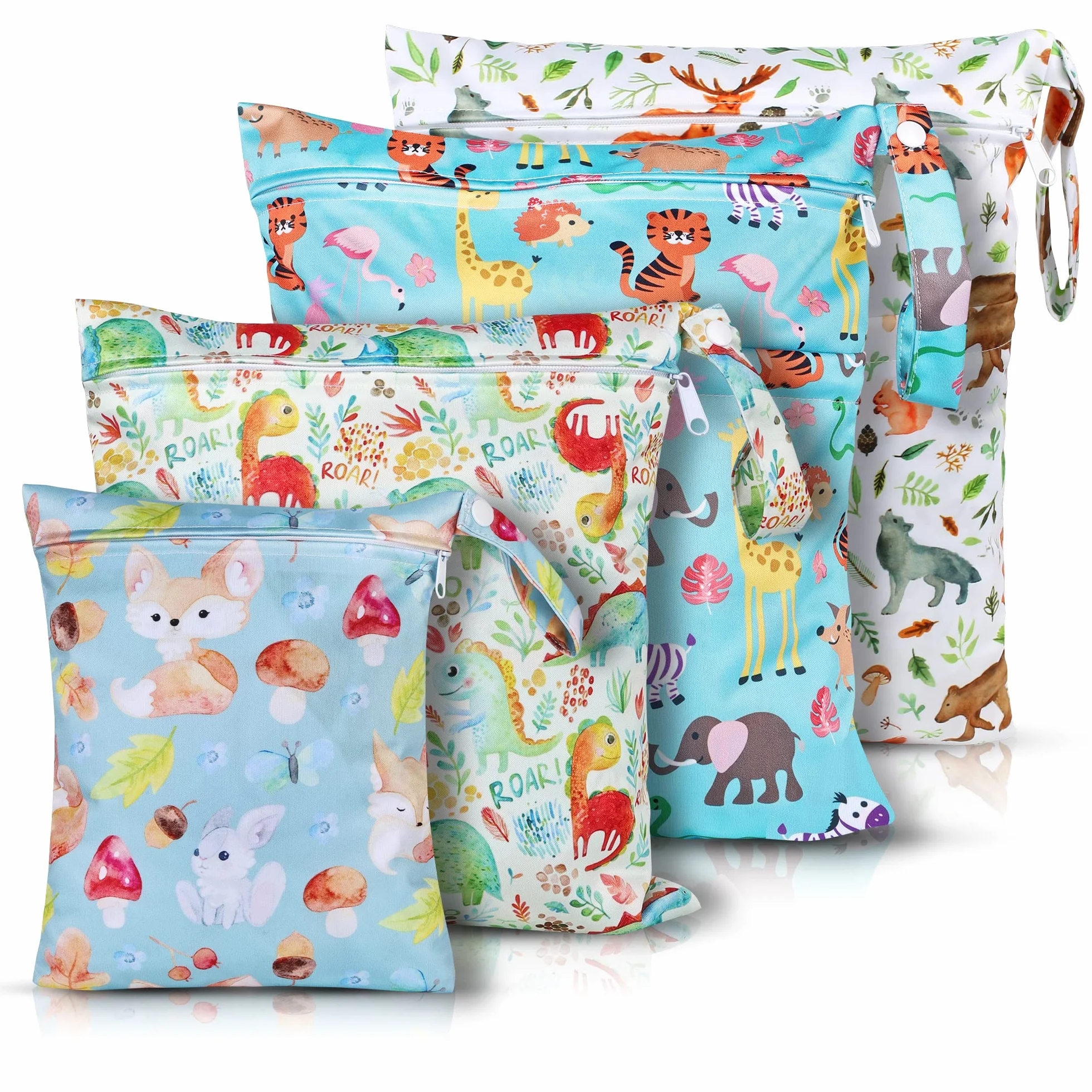 Bolsa Pañales, 4 Piezas Reutilizable Wetbag, Bolsas para Bañales, Bolsas Pañales Impermeable, Wet Bag Guardería para Neceser Viaje, Playa, Piscina, Deporte, Bolsa pañales de Tela para Bebe