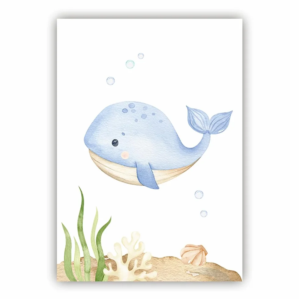BeiYiHo 6 Cuadros Animales Marinos Laminas Infantiles Animales Marinos Ballena Tortuga Poster Habitacion Niño 21x30 Lienzo Animale Mar Decoracion Bebe Marino Pared Dormitorio Niño Regalo SIN MARCO