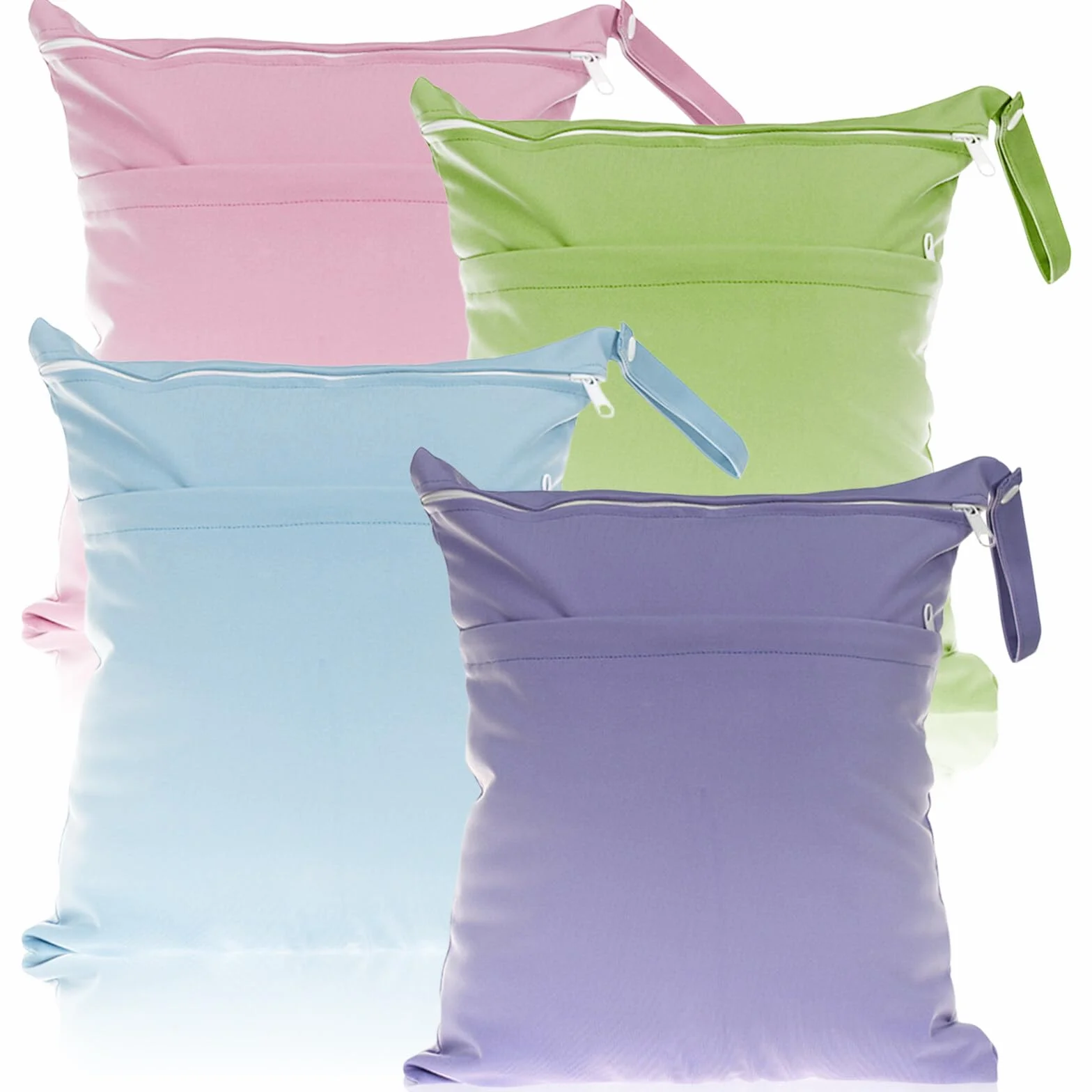 4 bolsas para pañales impermeables, reutilizables, con cremallera, viajes de bebé, Azul cielo + verde hierba