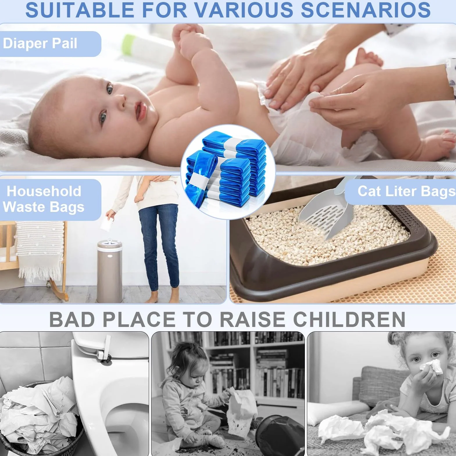6.5M Recambios Compatible con Tommee Tippee 12 Piezas,Longitud Extendida, Engrosada Recambio Papelera Pañales Compatible con Tommee Tippee,Angelcare, Foppapedretti,LitterLocker, etc.