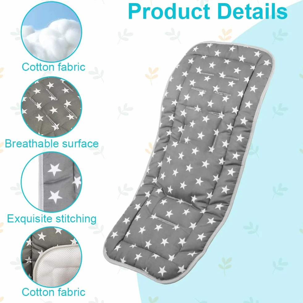Colchoneta para Sillas de Paseo, Cojín Carro Bebe Universal, Forro de Cochecito de Bebé, Forro para Asiento de Cochecito para El Cochecito y Asiento Carro, Transpirable Suave Algodón
