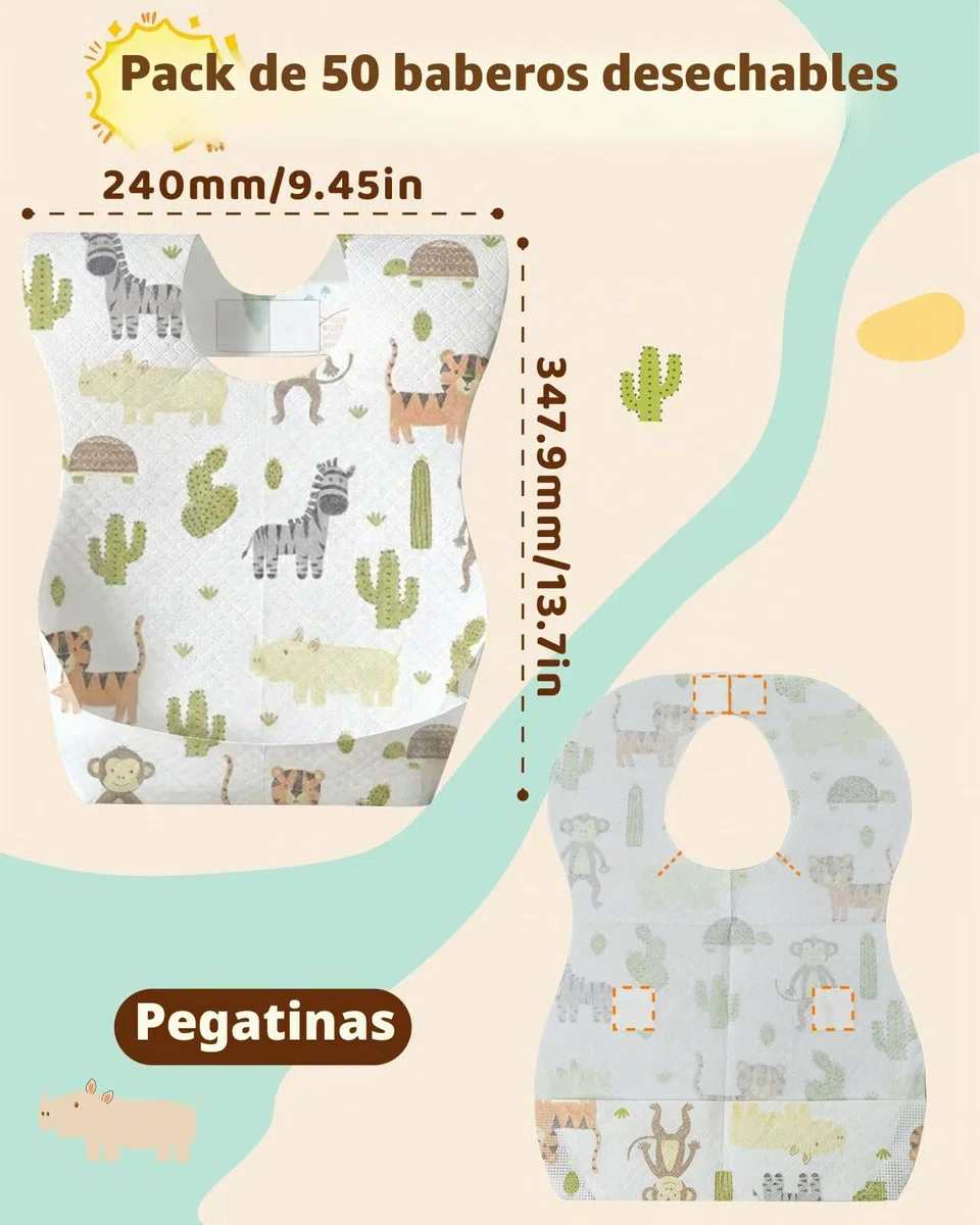 Lictin Baberos Desechables Bebe-20/50pcs baberos bebe impermeables,envuelto Individualmente,Suaves, portátiles y ajustables,con diseños de animales,aptos para uso en interiores y exteriores(0-5años)