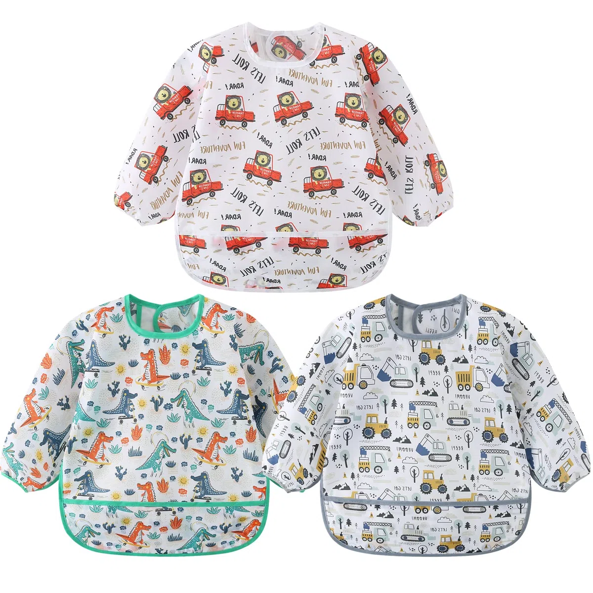 Paquete de 3 Babero con Mangas Impermeable 6-30 Meses Baberos Babetes Bebe lavables