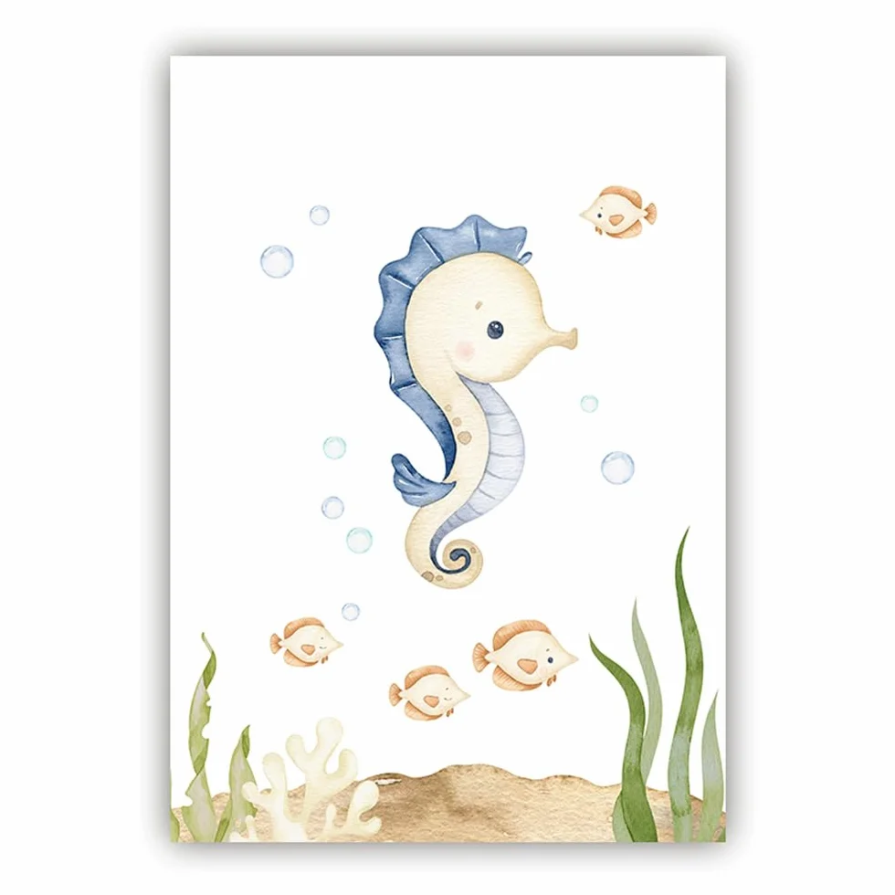 BeiYiHo 6 Cuadros Animales Marinos Laminas Infantiles Animales Marinos Ballena Tortuga Poster Habitacion Niño 21x30 Lienzo Animale Mar Decoracion Bebe Marino Pared Dormitorio Niño Regalo SIN MARCO
