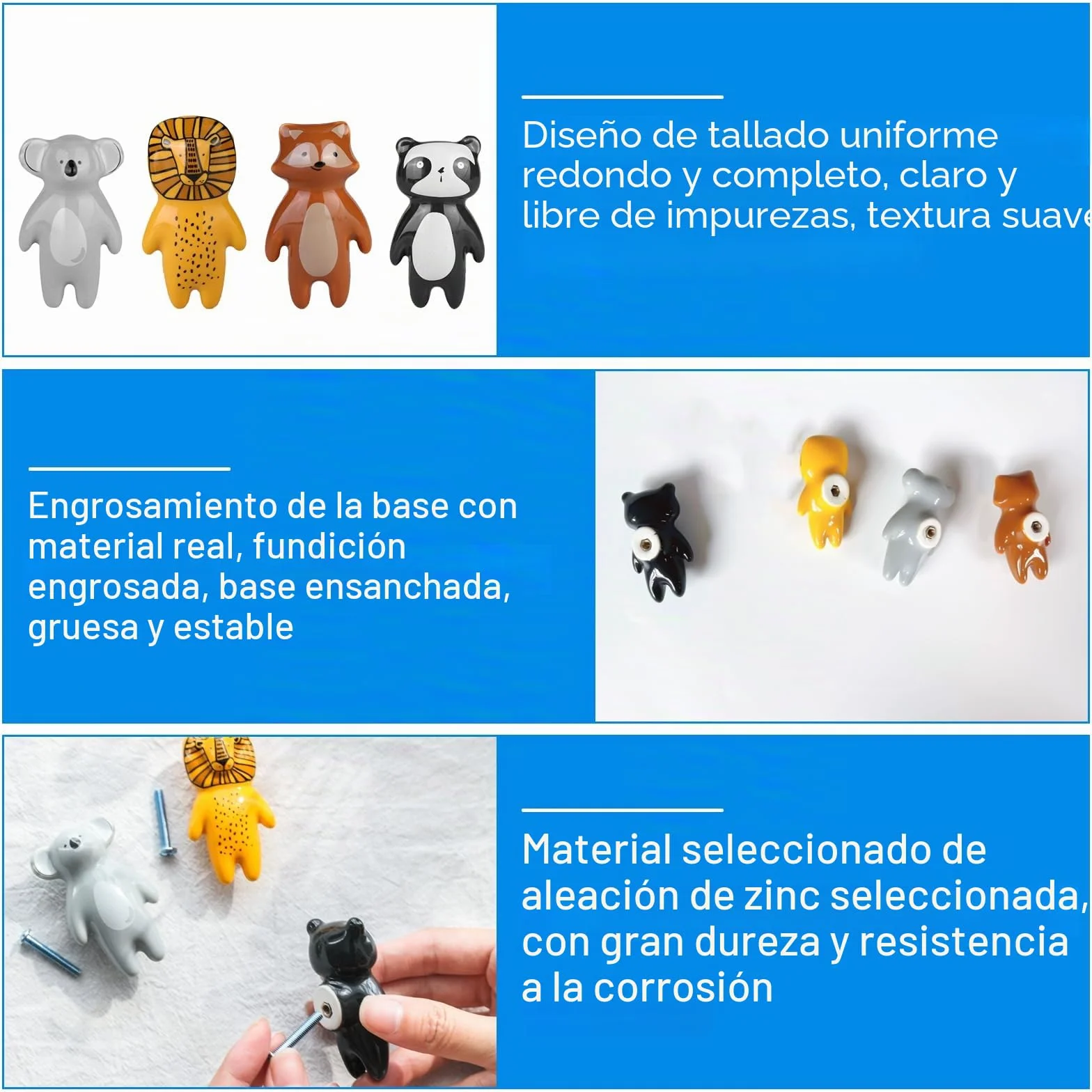 Pomos de Armario Con Forma de Animales: 4 Unidades de Tiradores de Cerámica Para Cajón, Caricatura Para Hogar, Cocina, Niños, Dormitorio