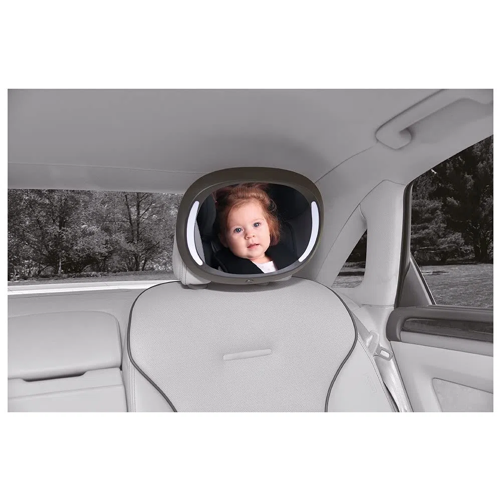 Espejo Coche Bebe con Luz LED Interbaby | Irrompible, Rotación 360º, Ajuste Universal | Espejo Retrovisor Asiento Trasero para Bebes, Instalación Fácil, Mando a Distancia, Negro