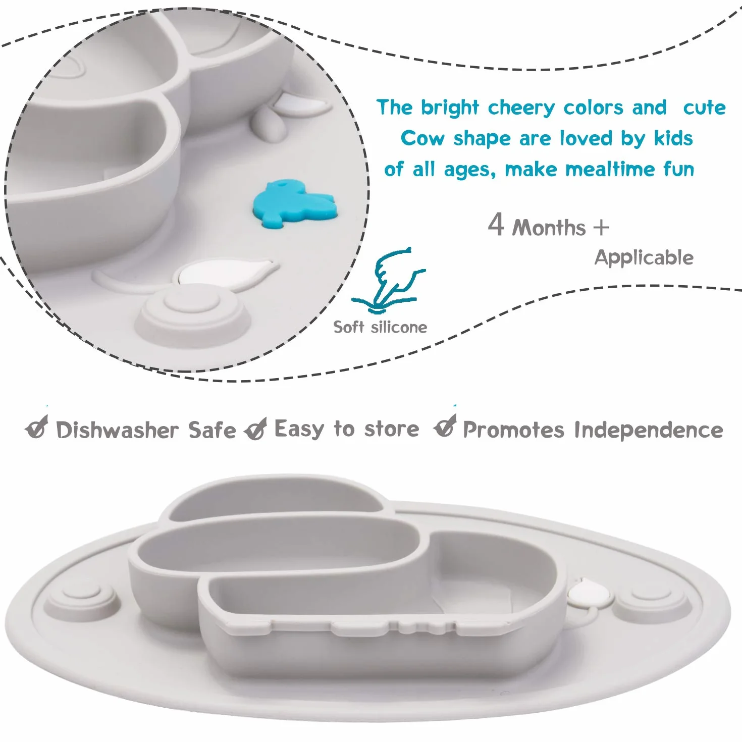 Mantel individual de silicona para bebés, placa de alimentación antideslizante para niños pequeños Bebés Niños con fuerte succión Se adapta a la mayoría Bandejas para Tronas