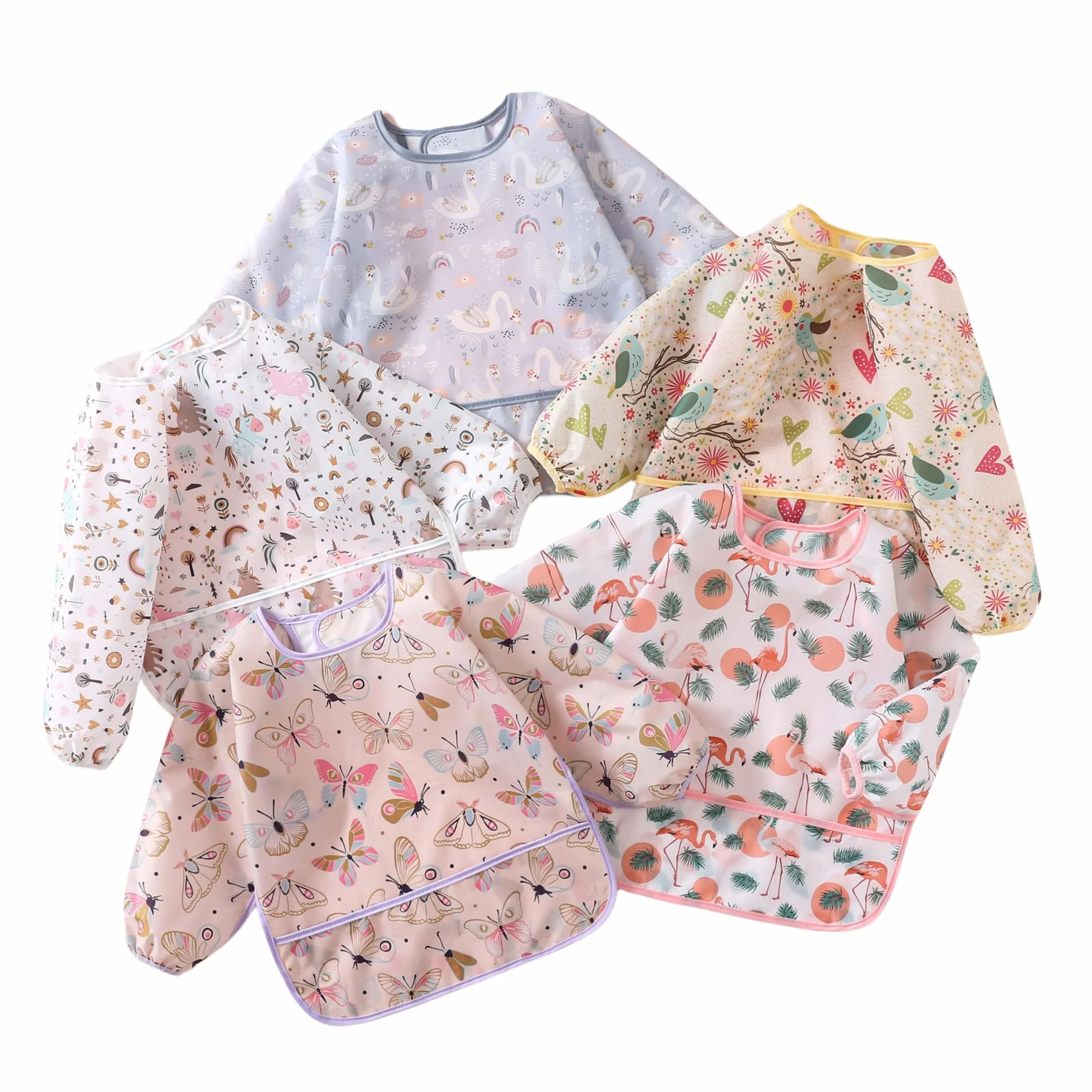 Babero con Mangas, 5 Paquetes Bebe Babero Impermeable Babetes Bebe para 3-30 Meses